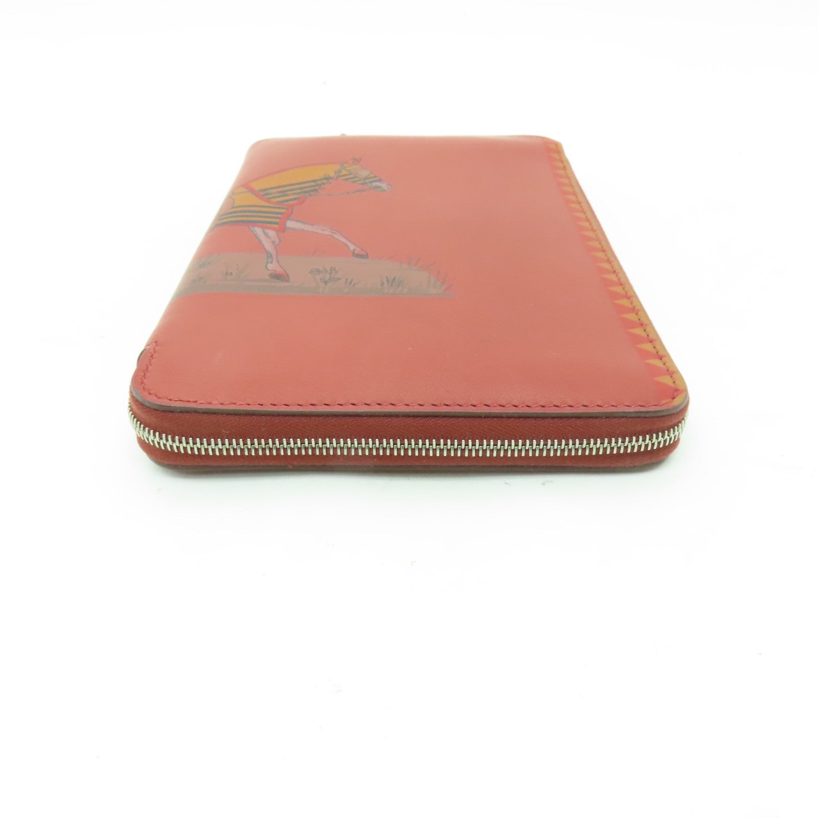 HERMES 皮革Azap Integral銀扣長錢包紅色