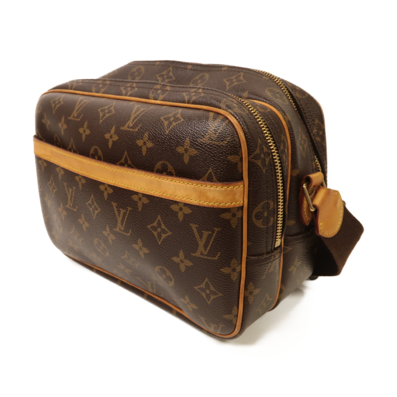 LOUIS VUITTON Monogram Reporter PM金扣肩背袋啡色
