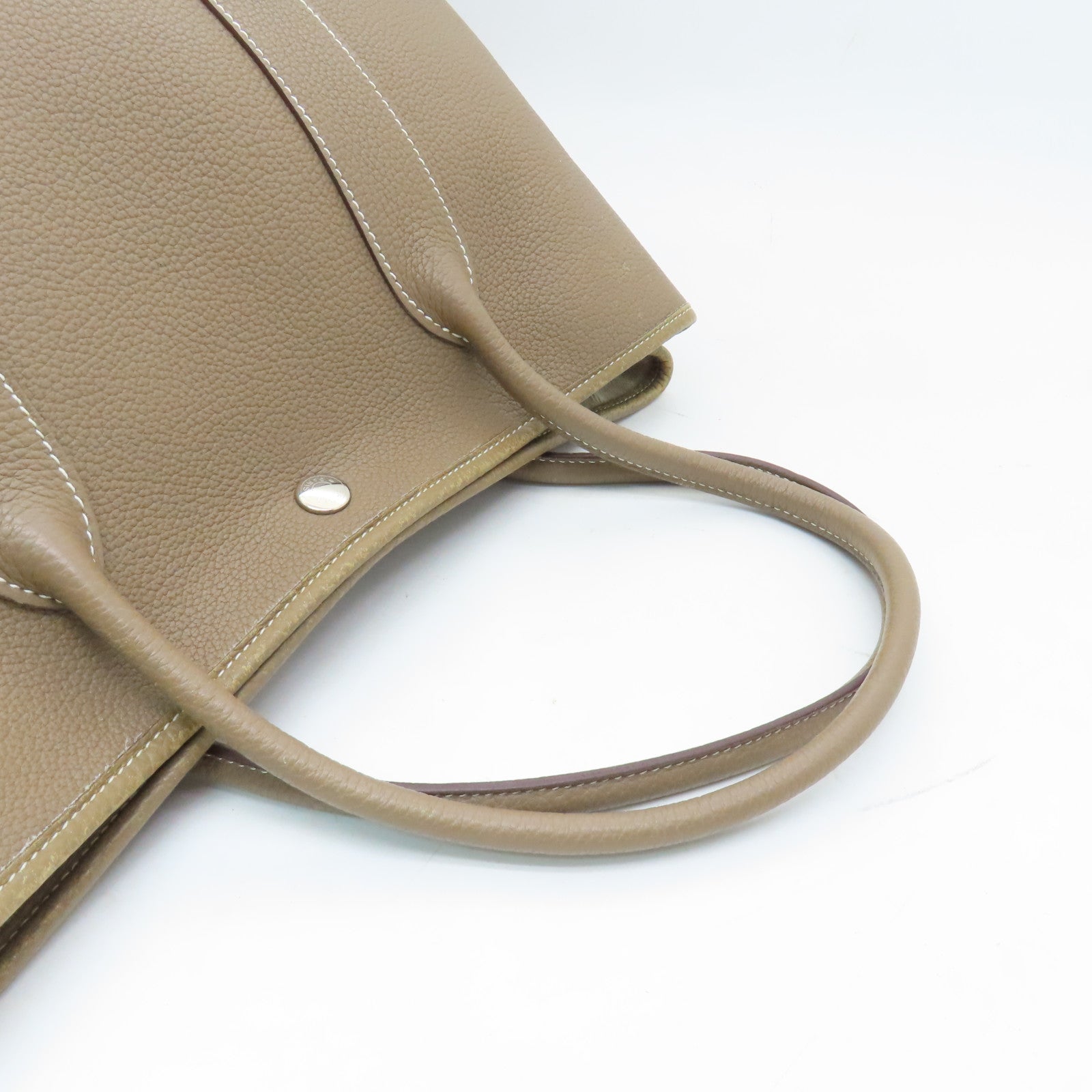 HERMES Negonda皮革Garden Party PM銀扣手挽袋Etoupe米色