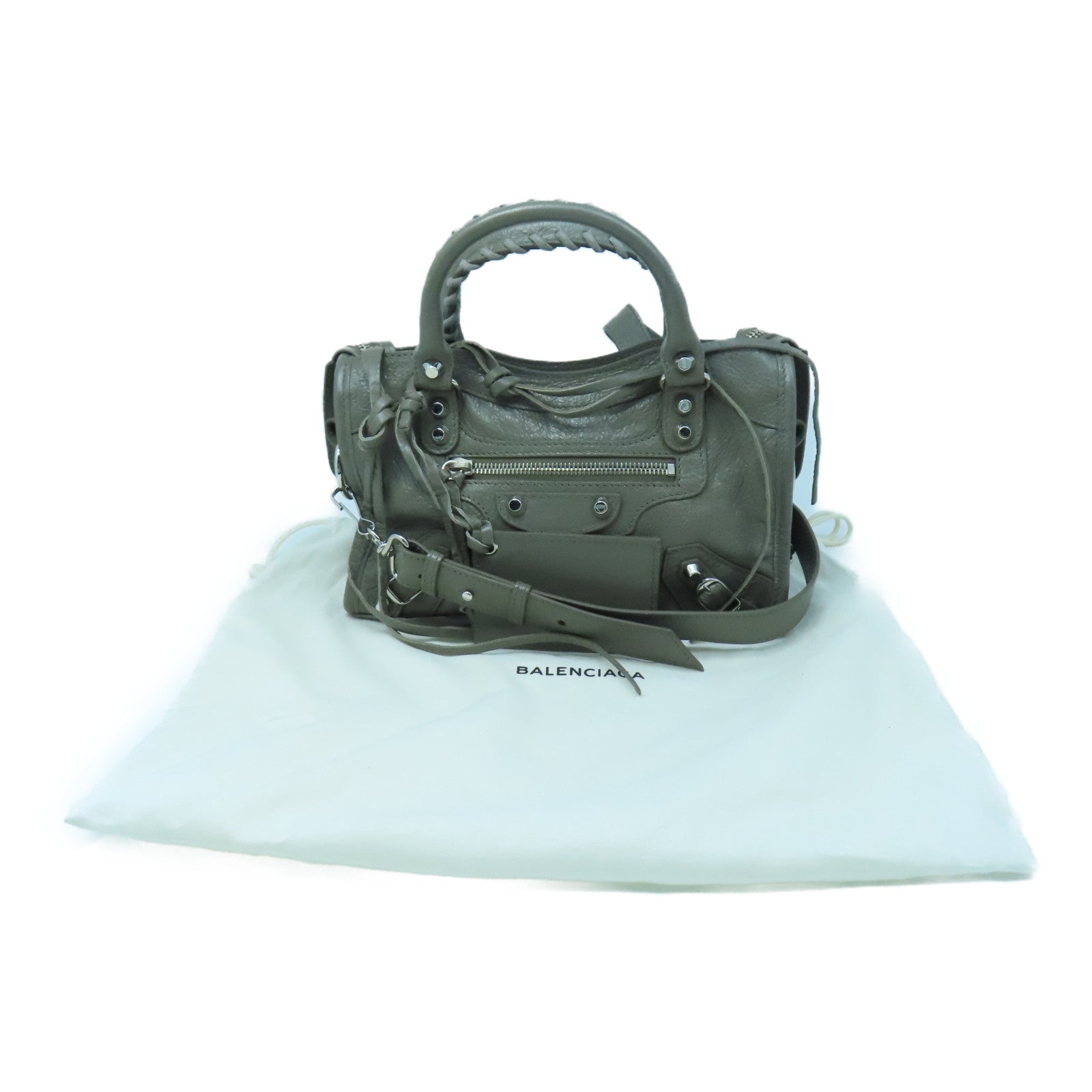 BALENCIAGA 牛皮皮革Mini City银扣手挽肩背两用袋灰色