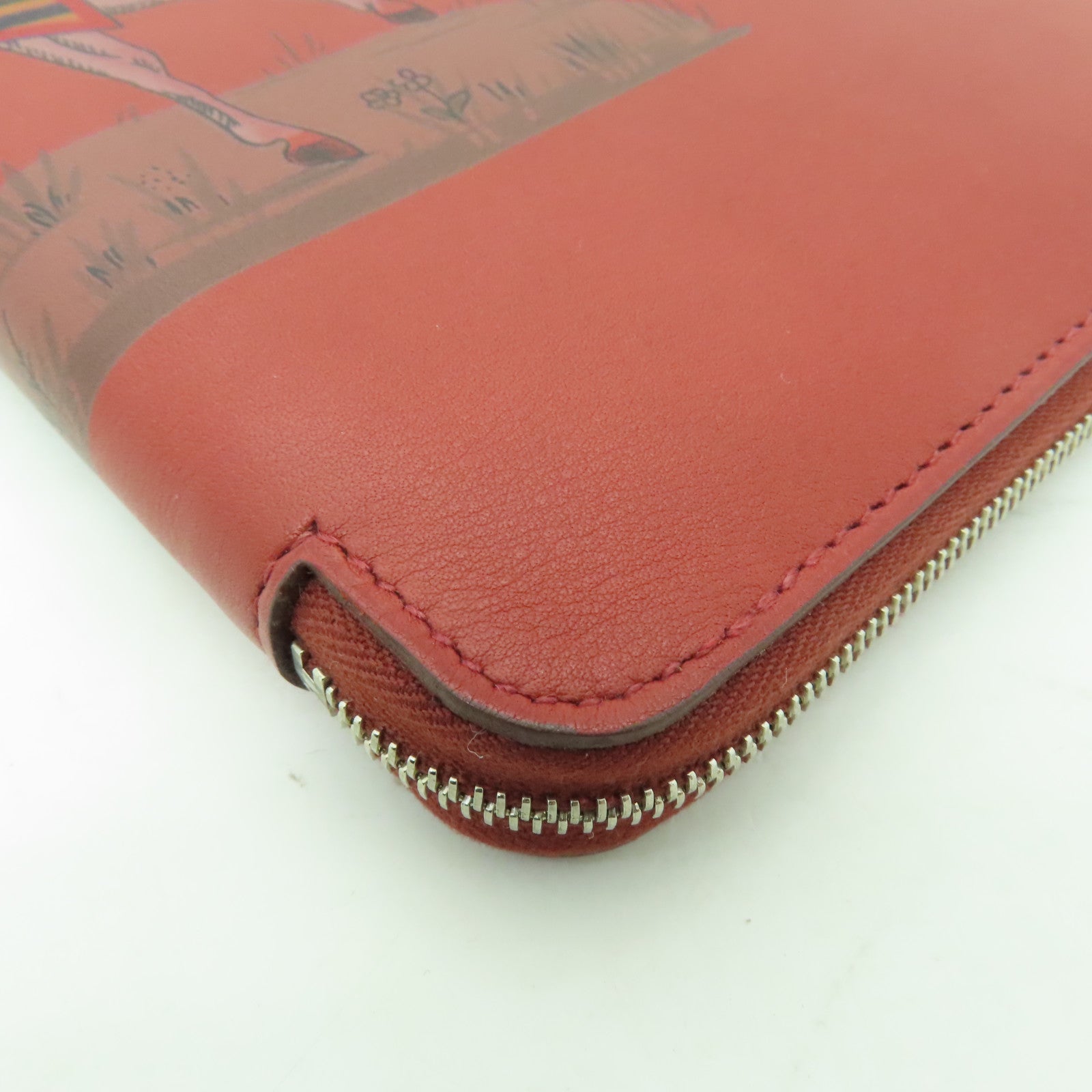 HERMES 皮革Azap Integral銀扣長錢包紅色