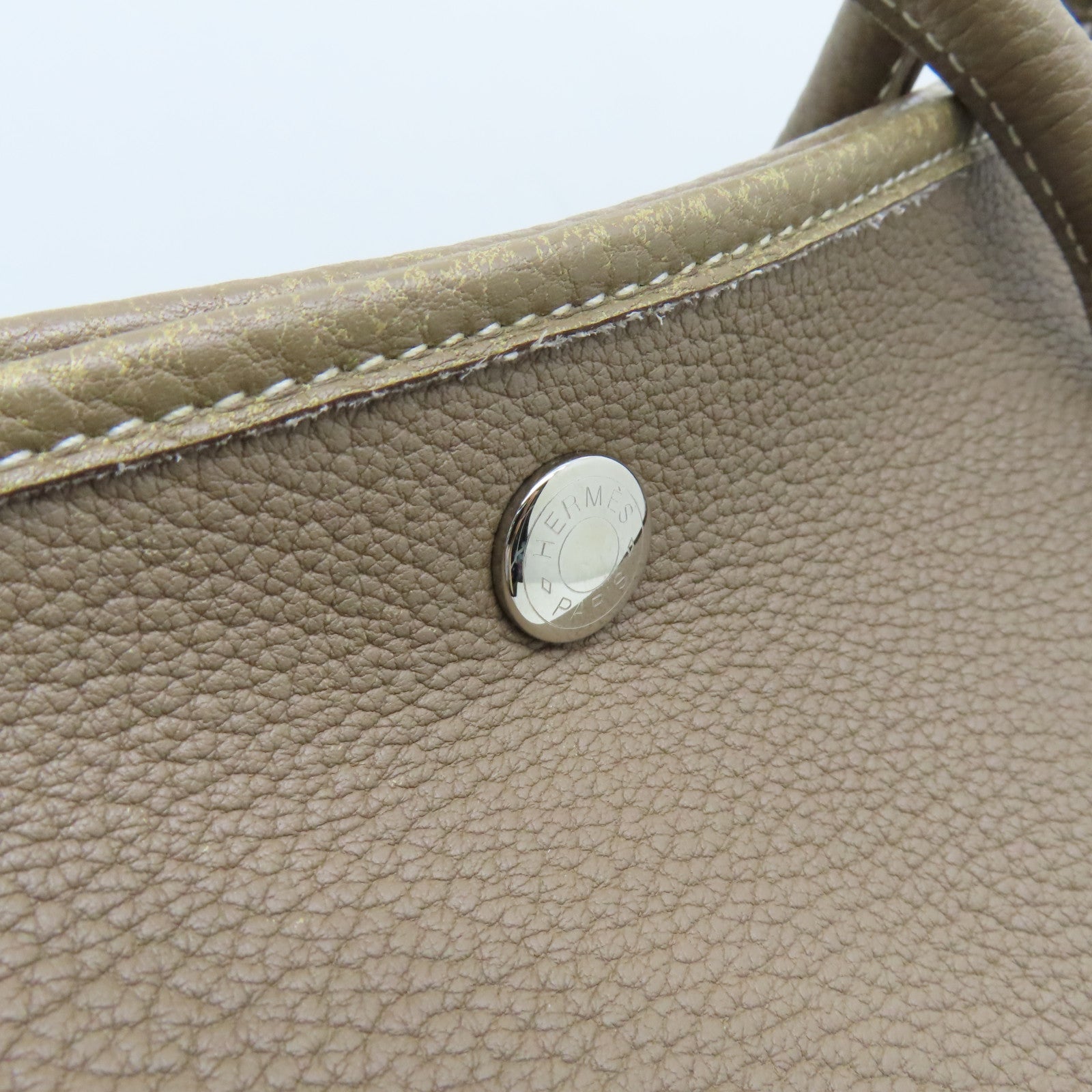 HERMES Negonda皮革Garden Party PM銀扣手挽袋Etoupe米色