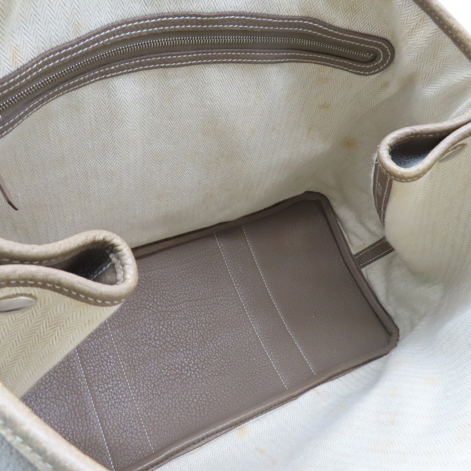 HERMES Negonda皮革Garden Party PM銀扣手挽袋Etoupe米色