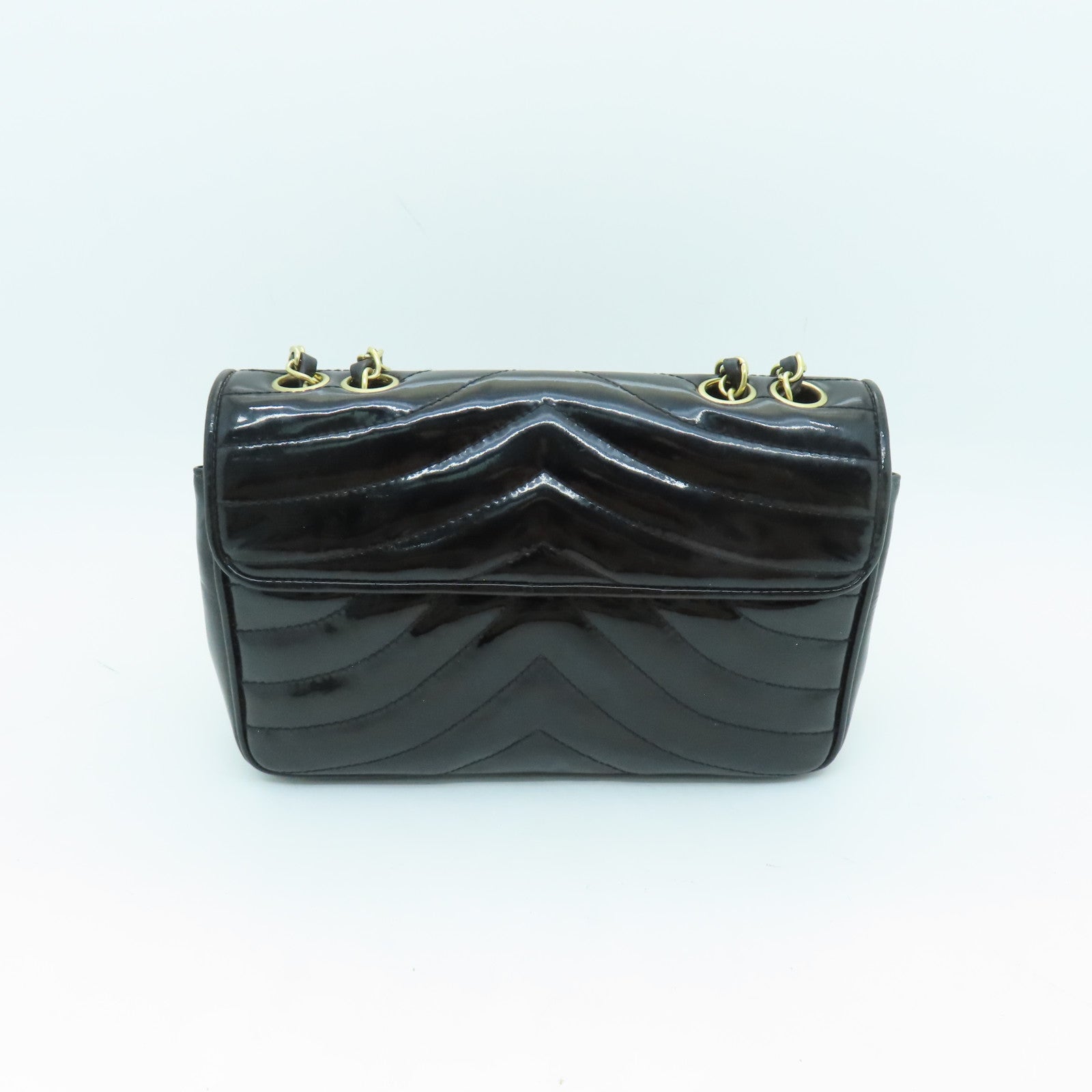 CHANEL 斜紋漆皮皮革Chain Shoulder Bag金扣鏈帶肩背袋黑色