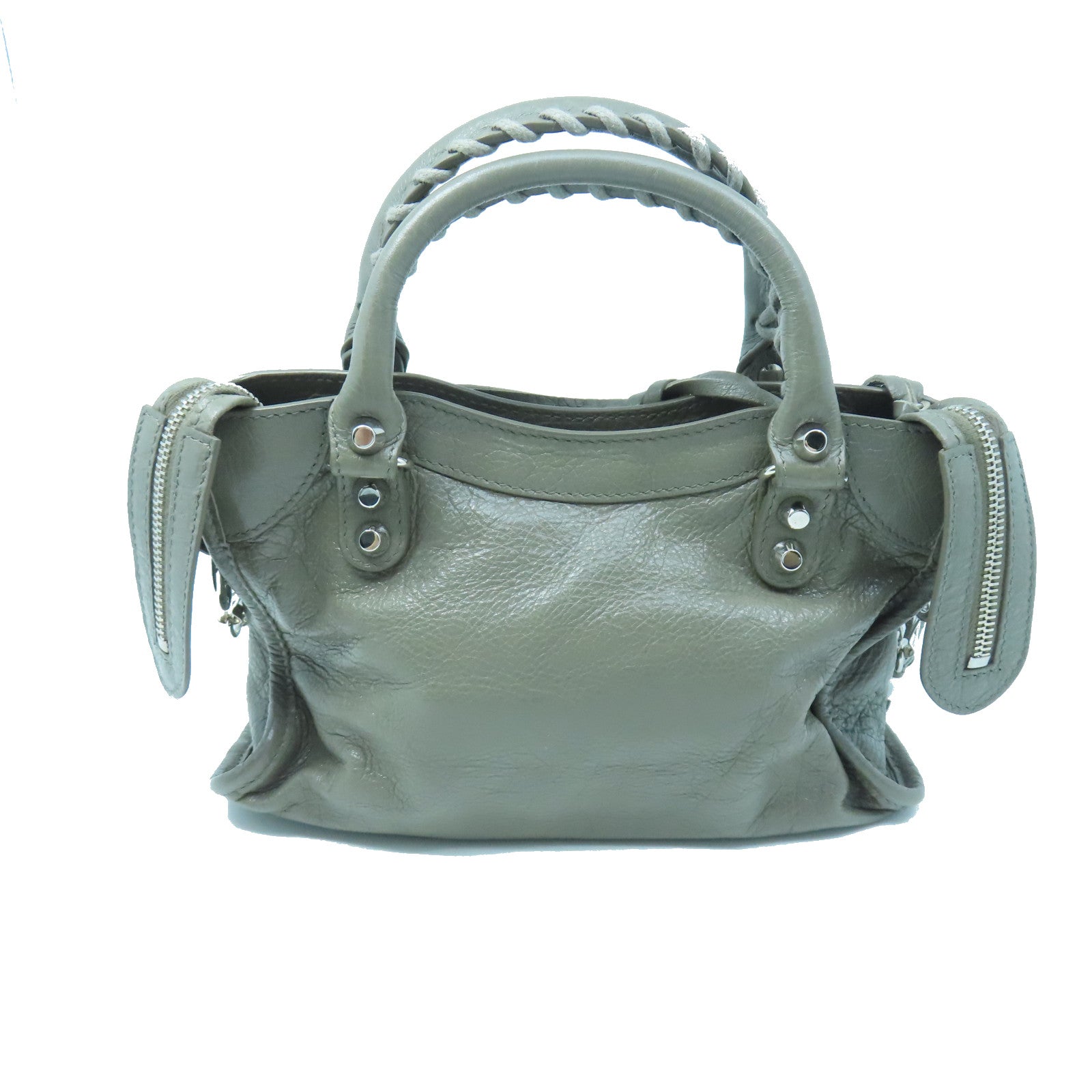 BALENCIAGA 牛皮皮革Mini City银扣手挽肩背两用袋灰色