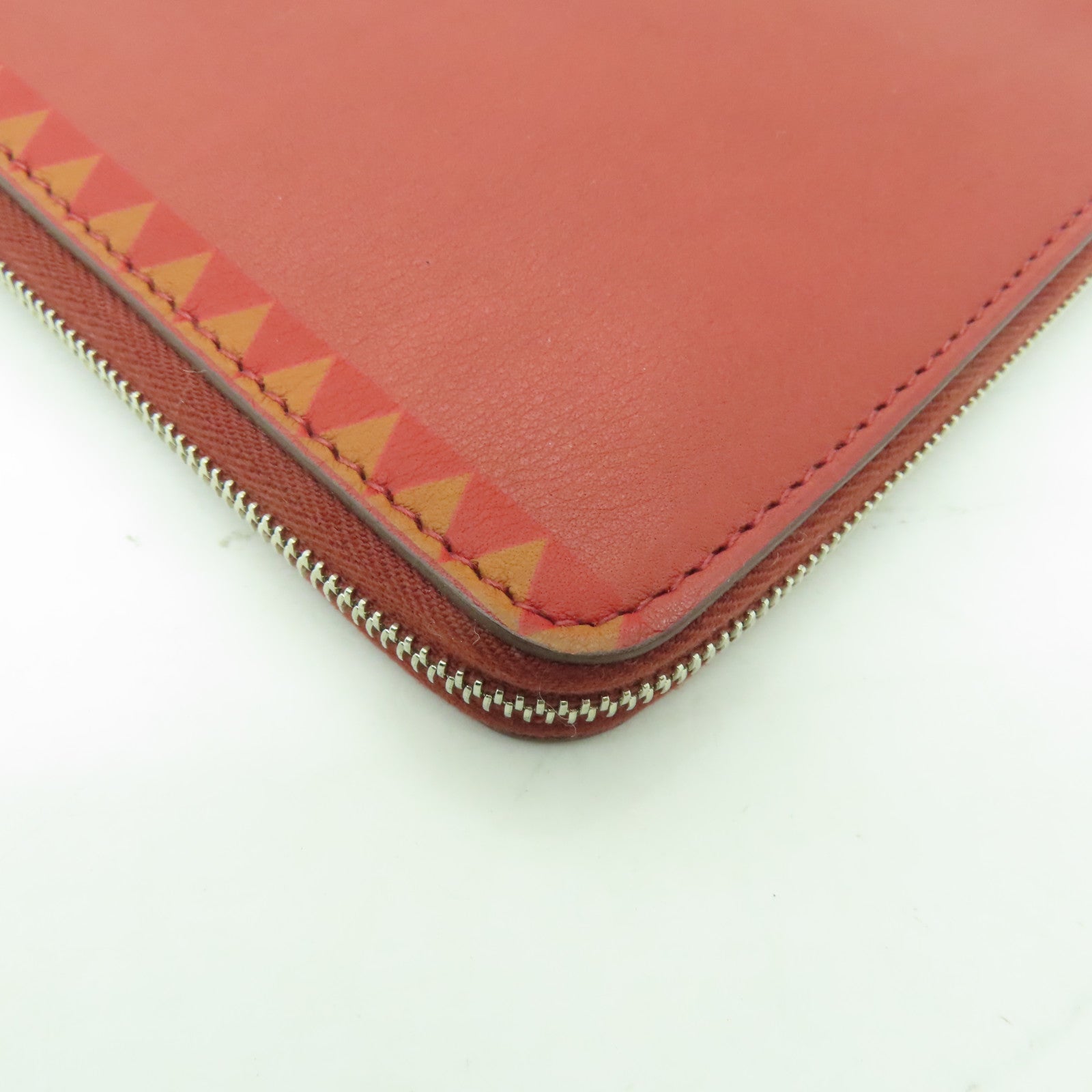 HERMES 皮革Azap Integral銀扣長錢包紅色