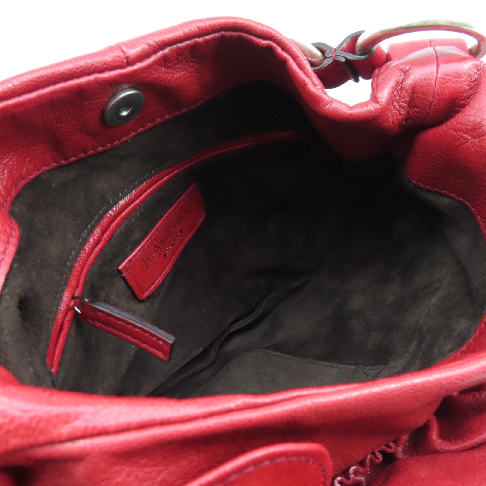 YVES SAINT LAURENT 【激減優惠】牛皮皮革Shoulder Bag銀扣肩背袋紅色