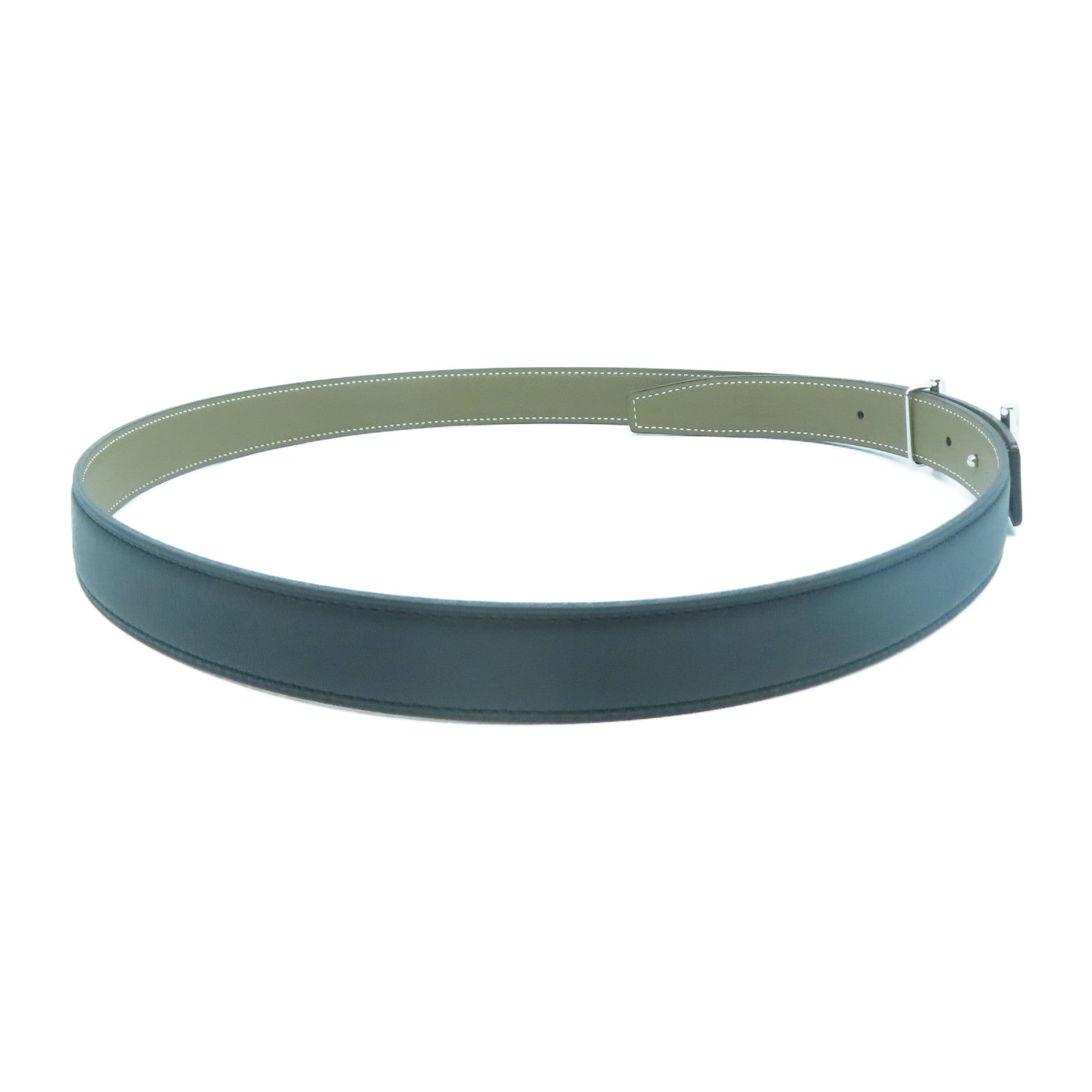 HERMES Epsom皮革Belt 90cm銀扣皮帶黑色/卡其色
