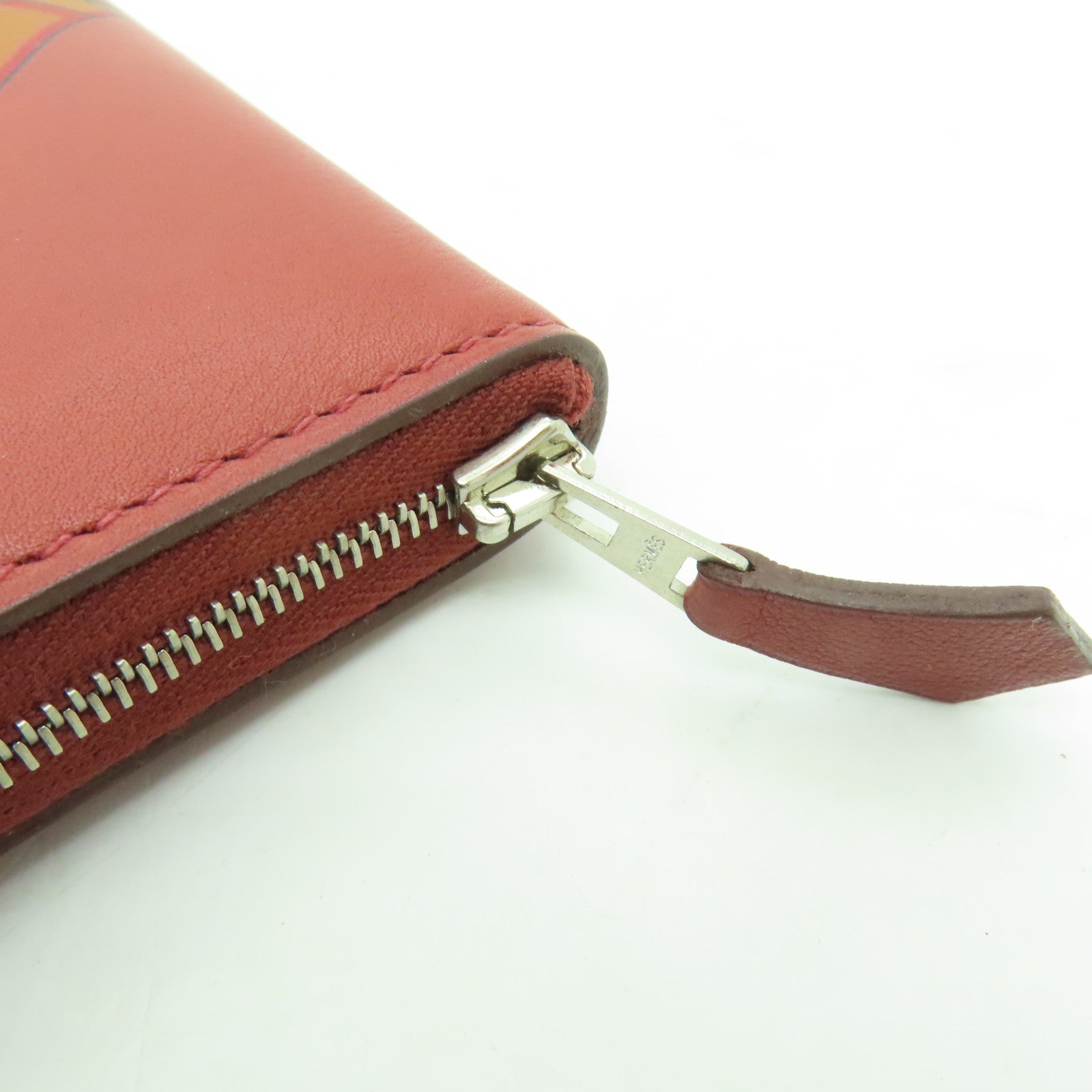 HERMES 皮革Azap Integral銀扣長錢包紅色