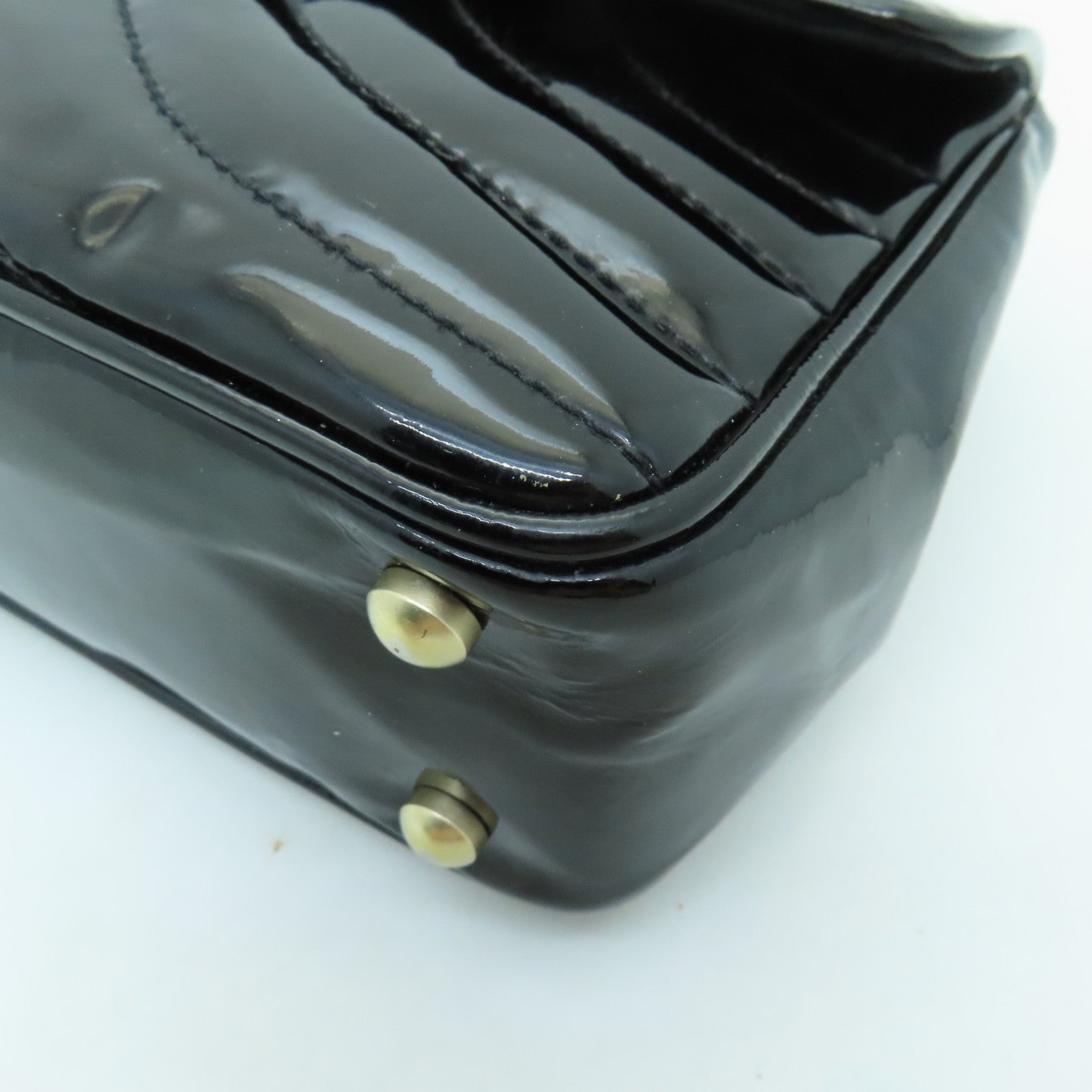 CHANEL 斜紋漆皮皮革Chain Shoulder Bag金扣鏈帶肩背袋黑色