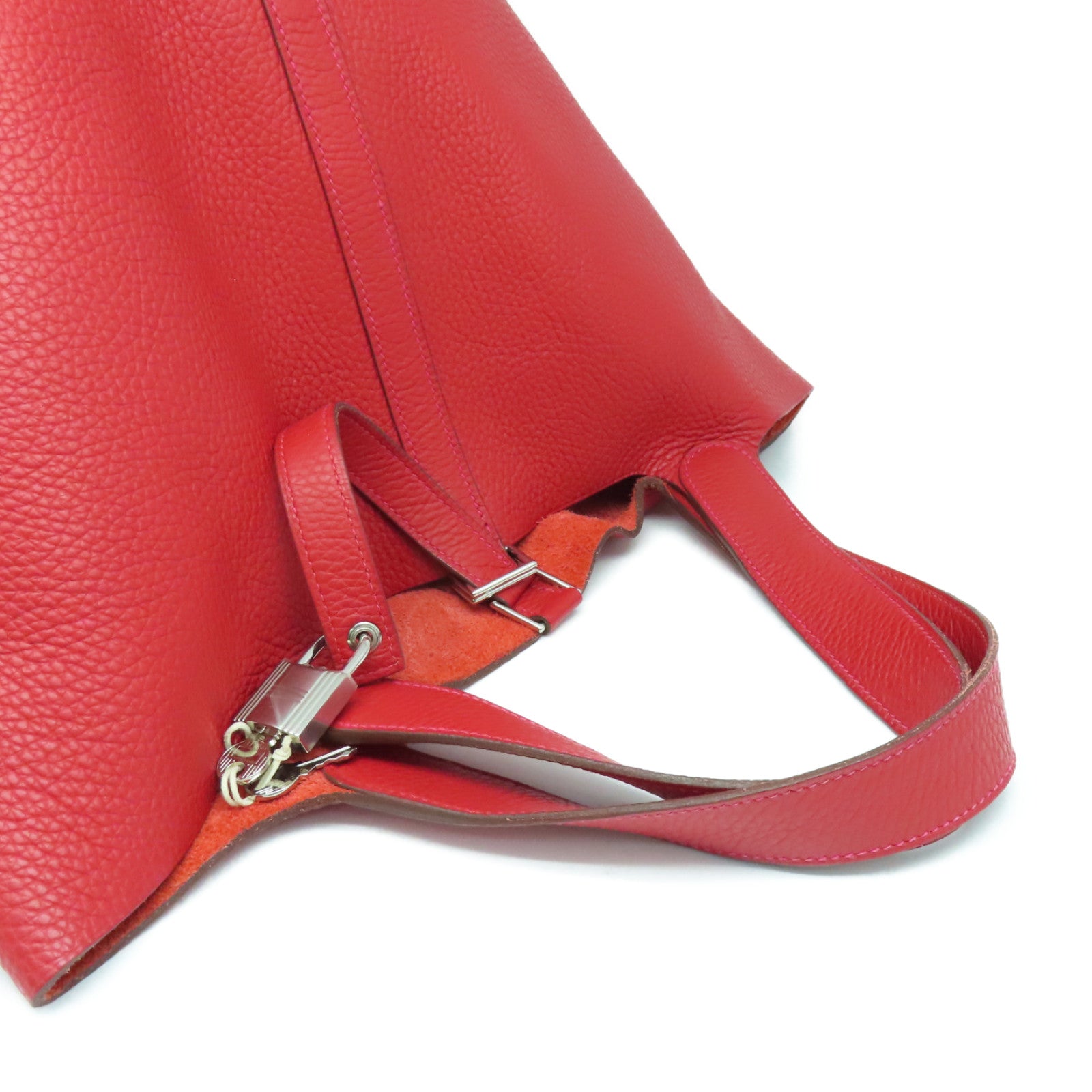HERMES Clemence皮革Picotin GM银扣托特袋手挽袋Rouge Piment红色