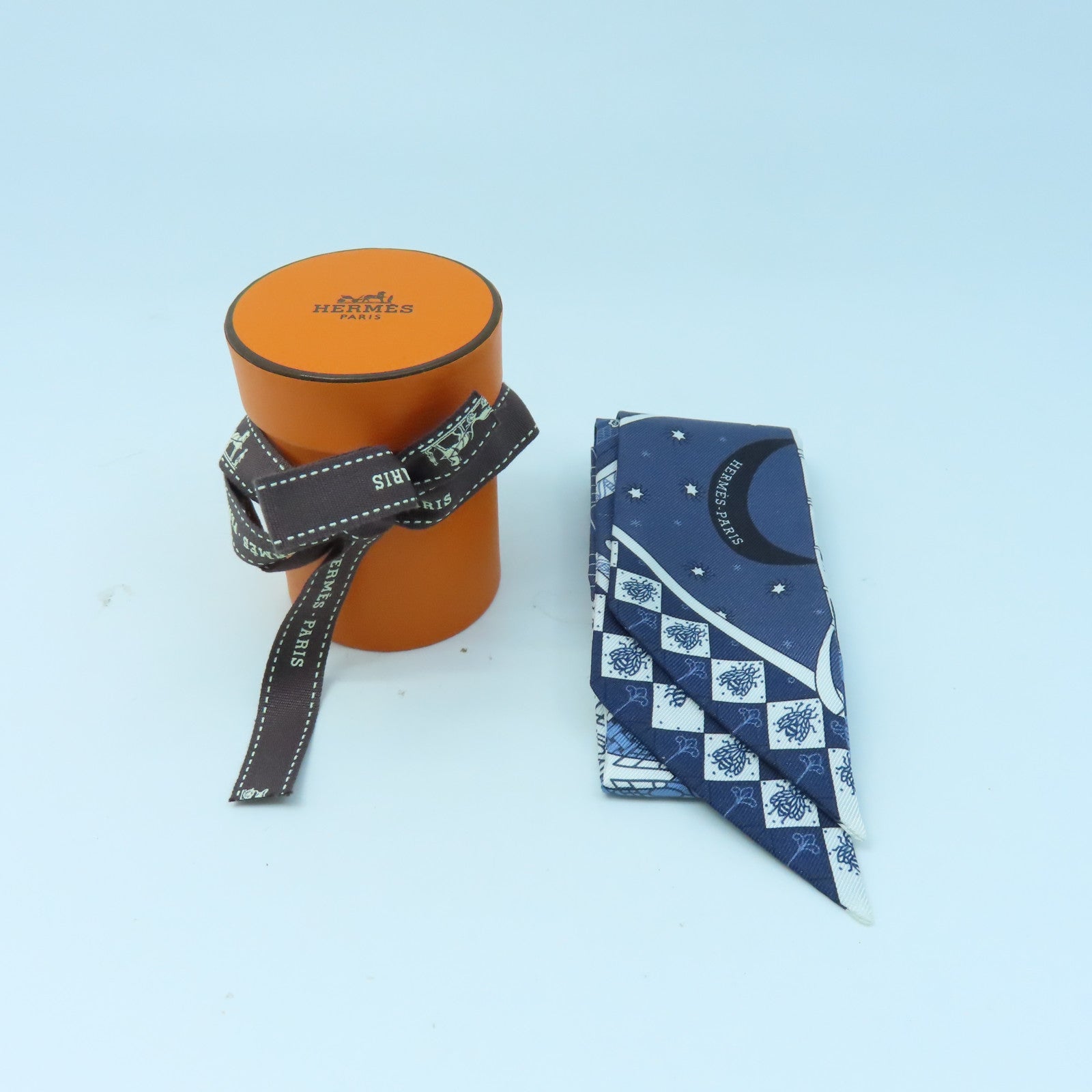 HERMES 絲質Twilly絲巾藍色