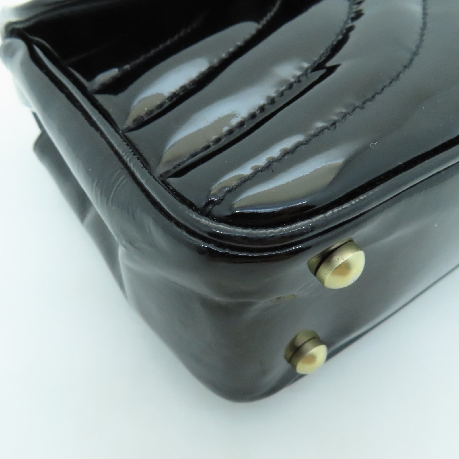 CHANEL 斜紋漆皮皮革Chain Shoulder Bag金扣鏈帶肩背袋黑色