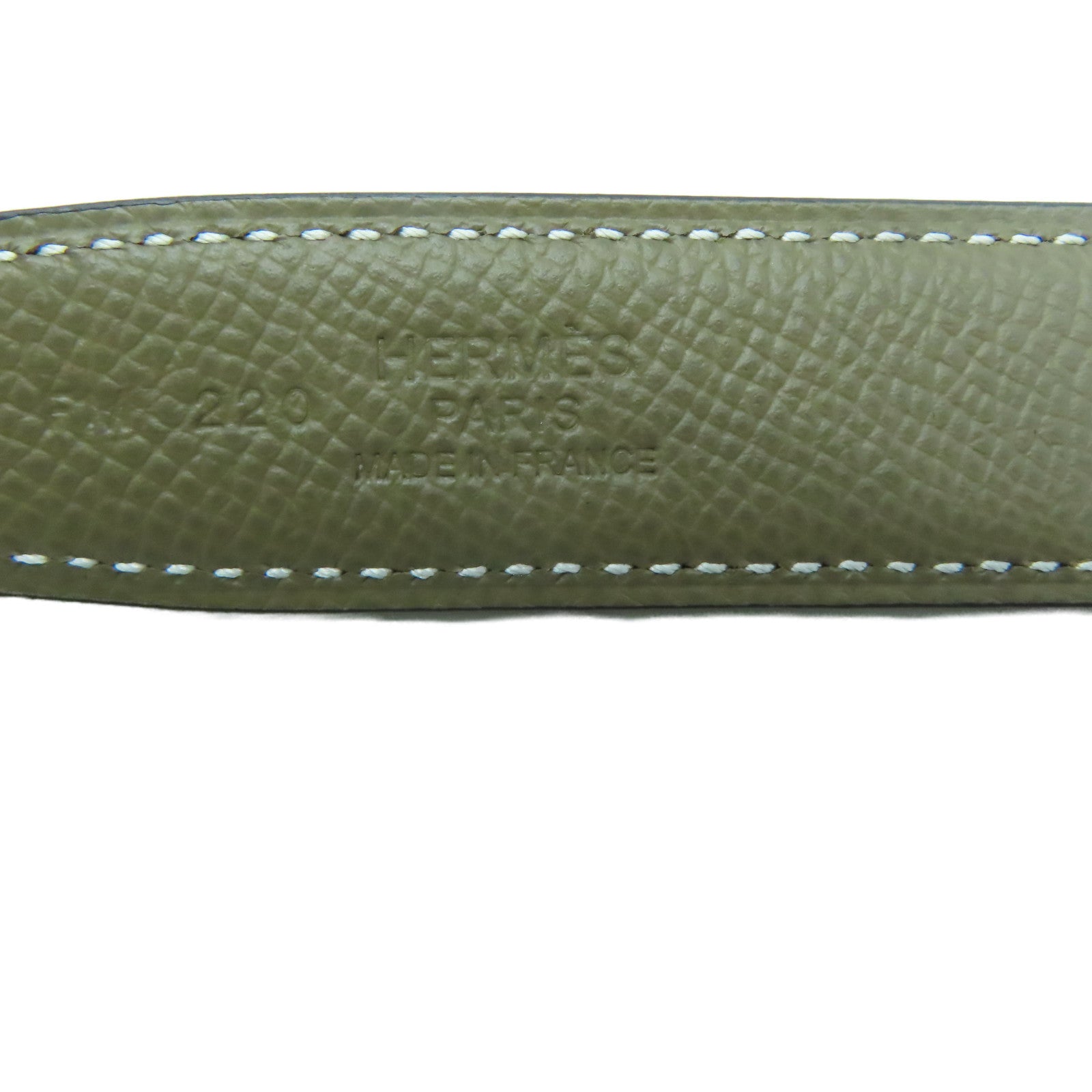 HERMES Epsom皮革Belt 90cm銀扣皮帶黑色/卡其色