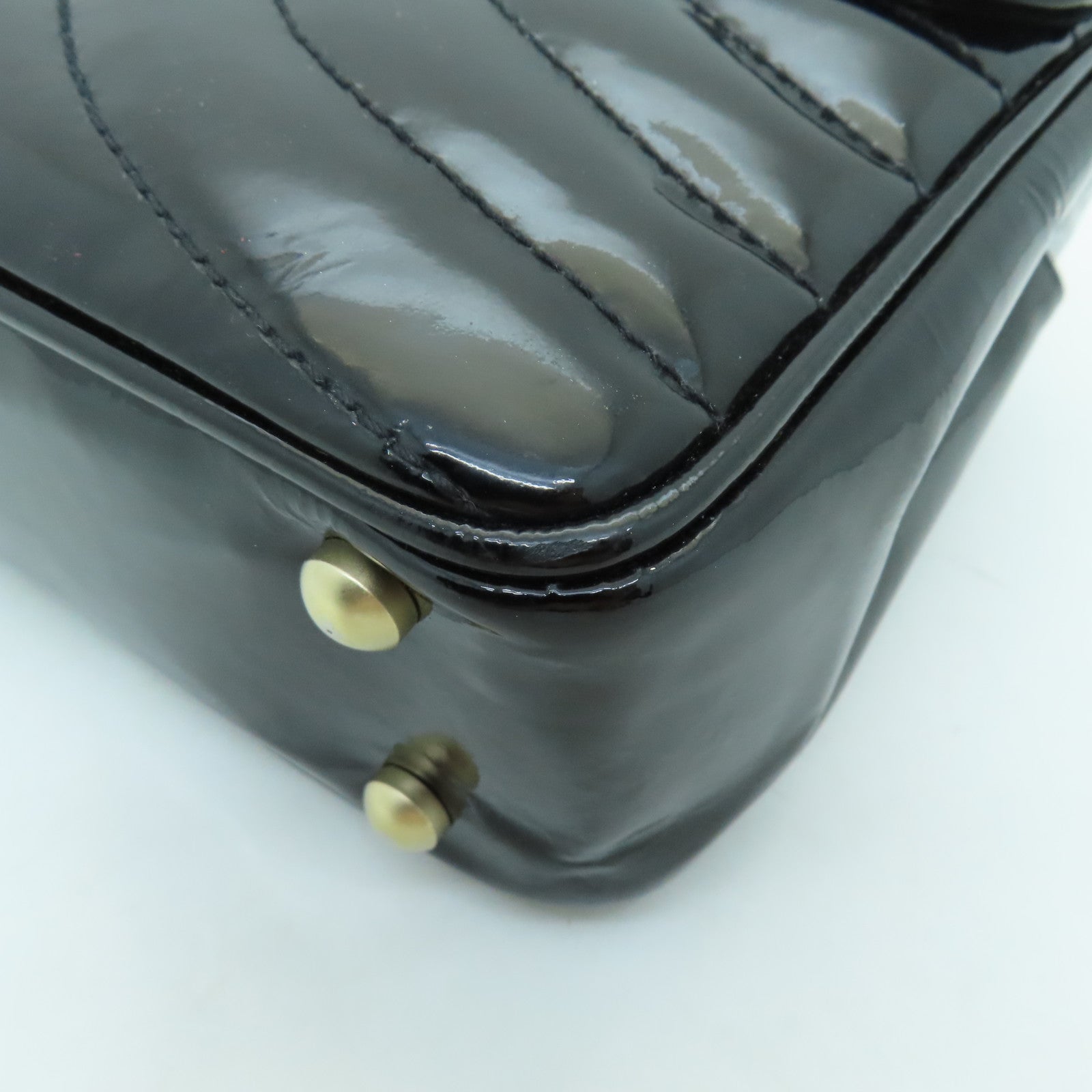CHANEL 斜紋漆皮皮革Chain Shoulder Bag金扣鏈帶肩背袋黑色