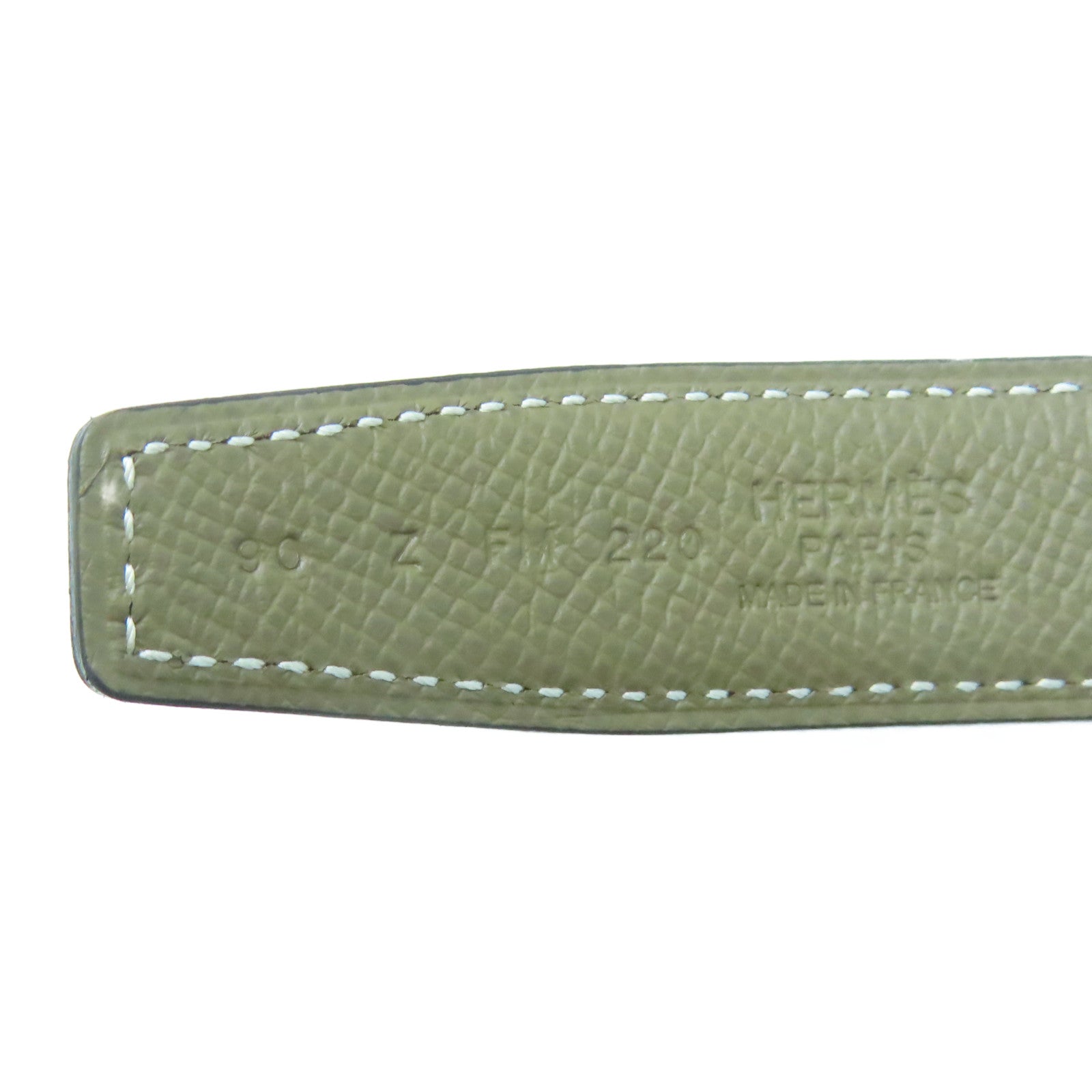 HERMES Epsom皮革Belt 90cm銀扣皮帶黑色/卡其色