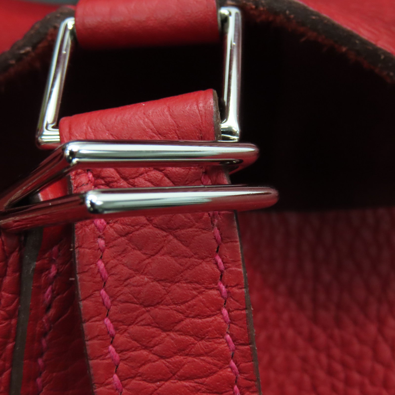 HERMES Clemence皮革Picotin GM银扣托特袋手挽袋Rouge Piment红色