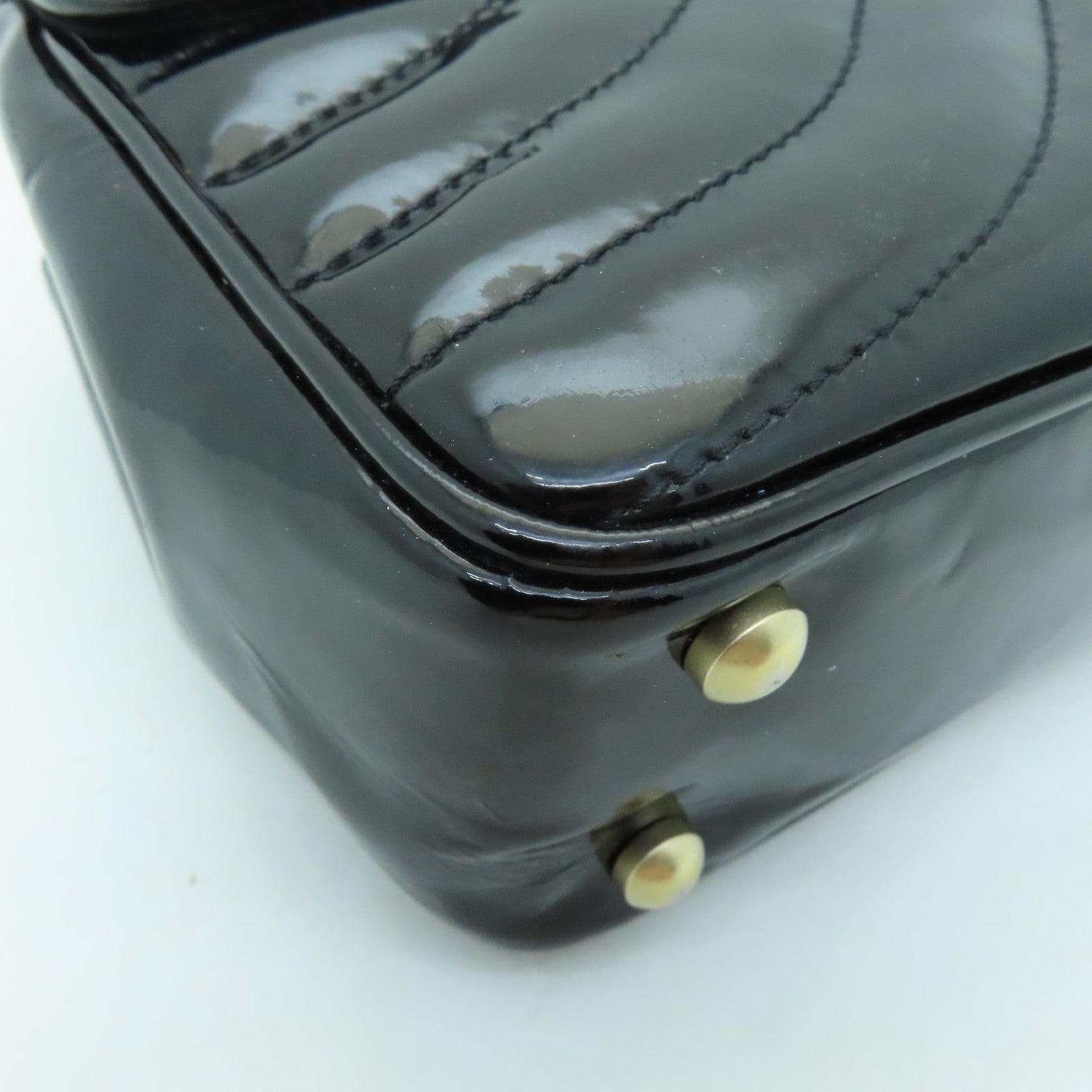 CHANEL 斜紋漆皮皮革Chain Shoulder Bag金扣鏈帶肩背袋黑色
