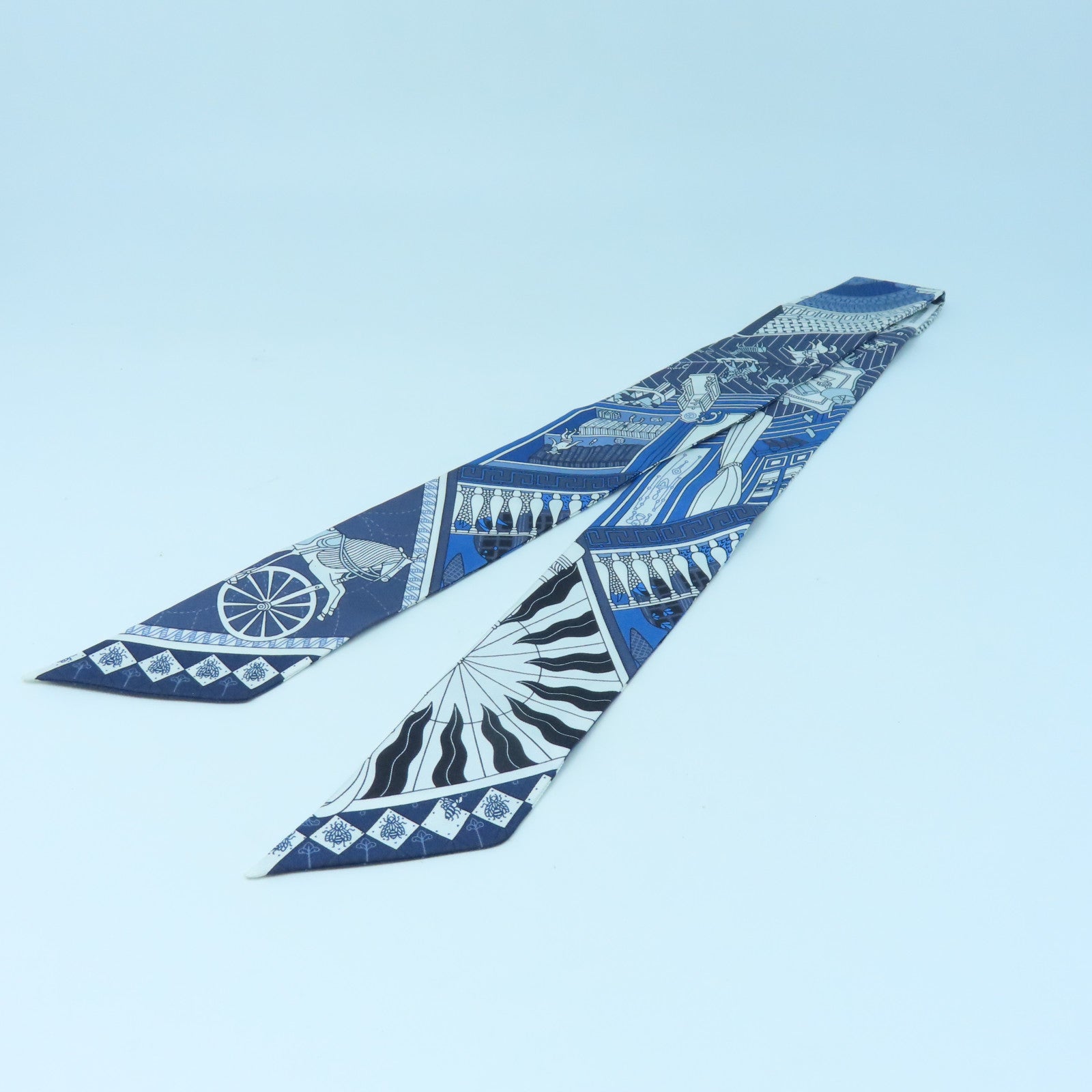 HERMES 絲質Twilly絲巾藍色