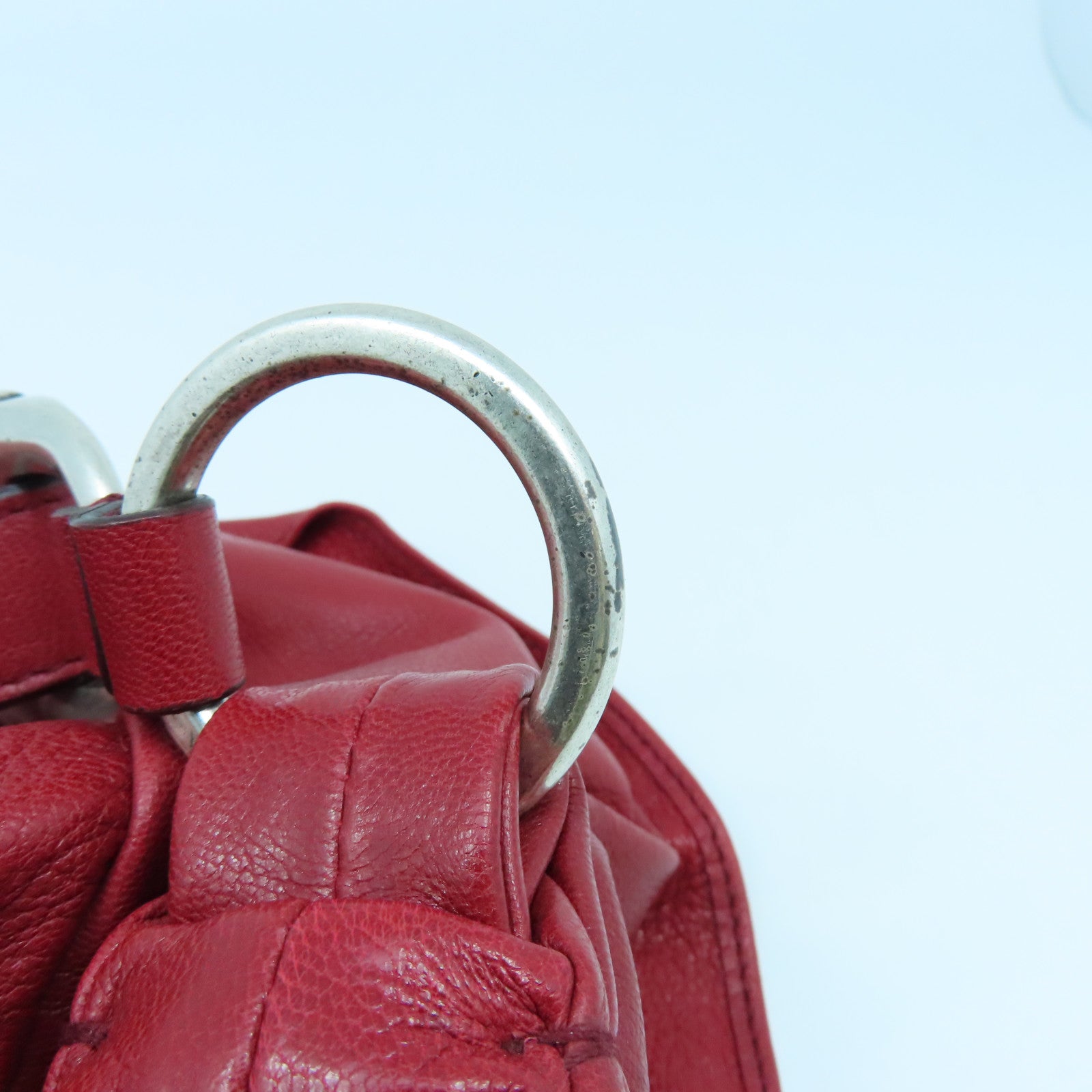 YVES SAINT LAURENT 【激減優惠】牛皮皮革Shoulder Bag銀扣肩背袋紅色