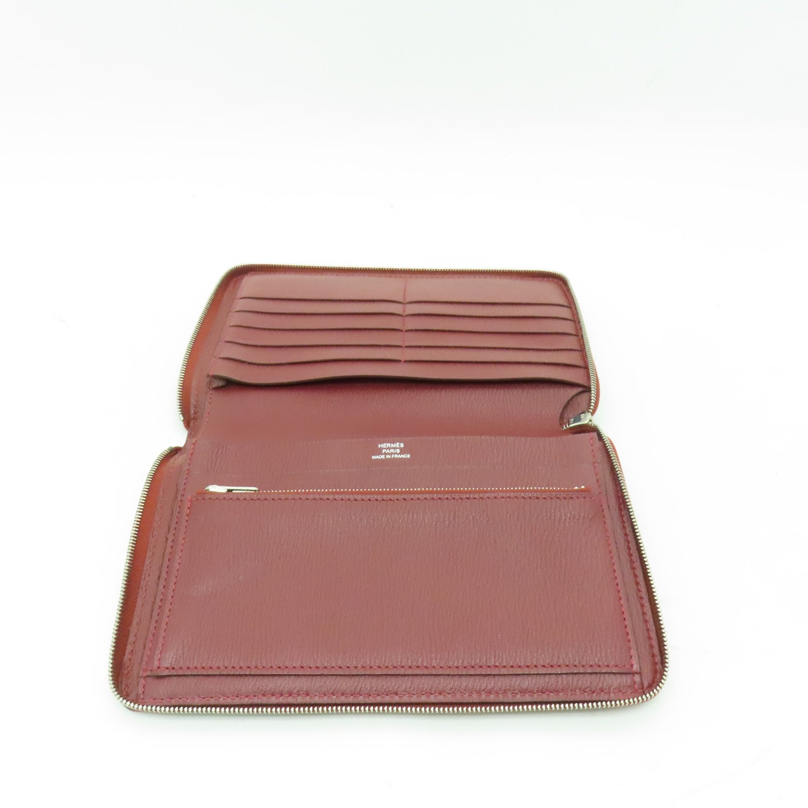 HERMES 皮革Azap Integral銀扣長錢包紅色