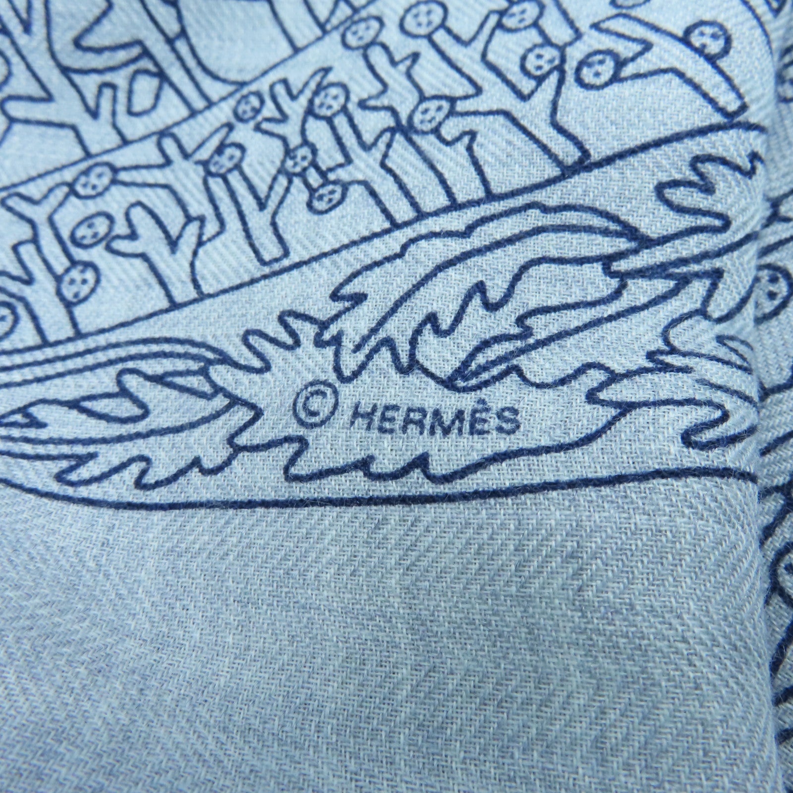 HERMES Cashmere/丝质Scarf丝巾蓝色/灰色