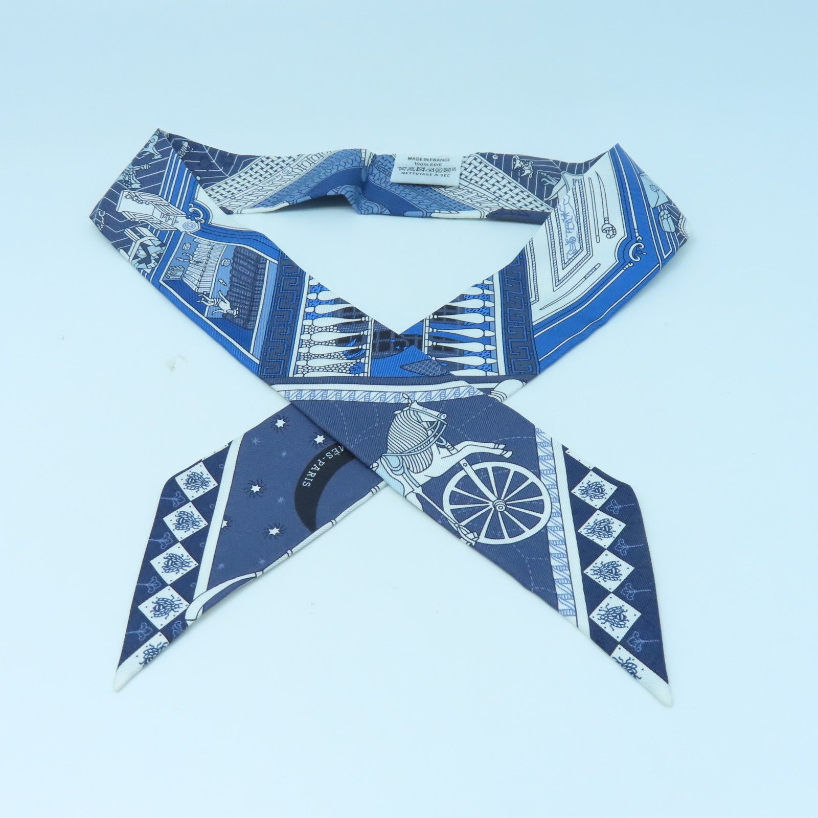 HERMES 絲質Twilly絲巾藍色