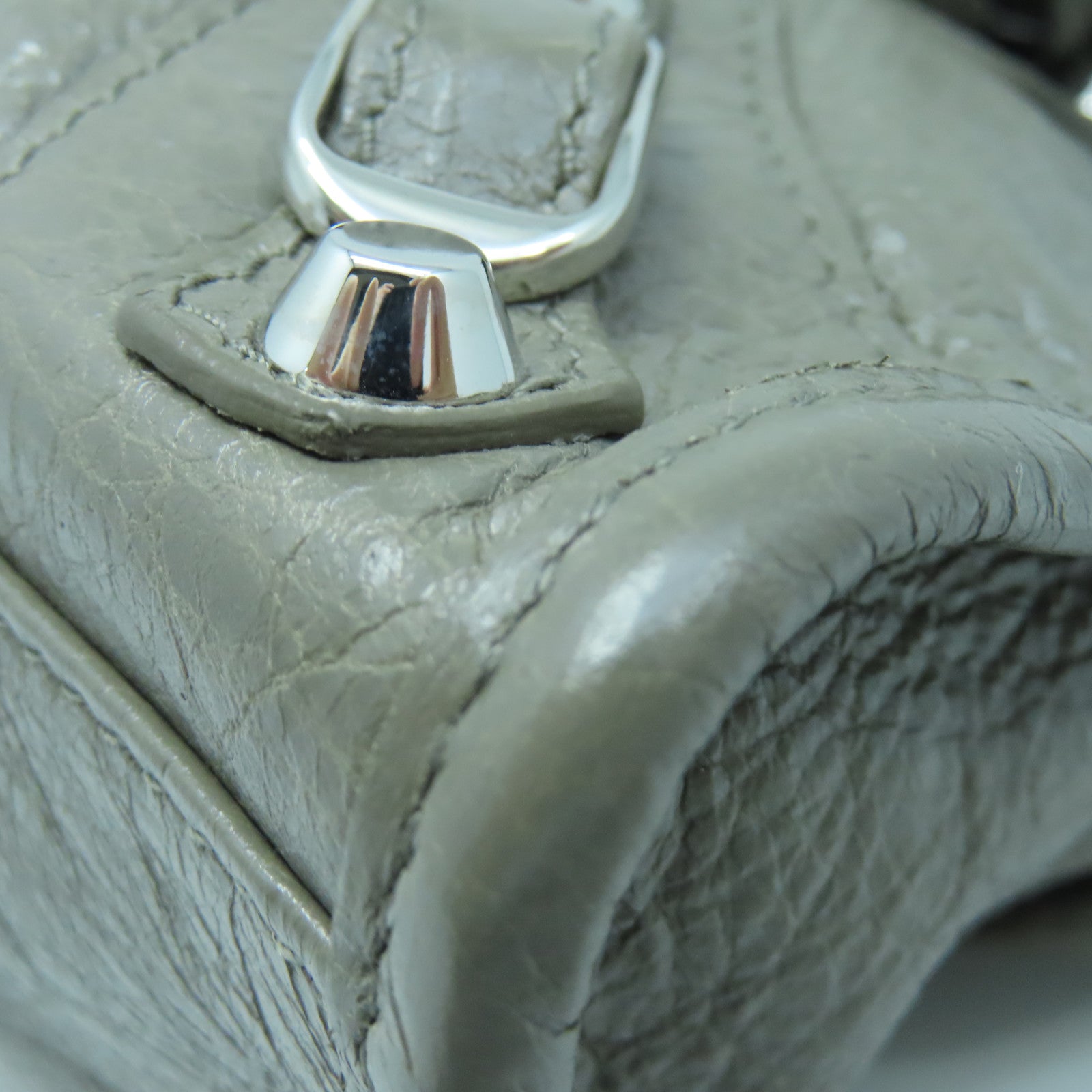 BALENCIAGA 牛皮皮革Mini City银扣手挽肩背两用袋灰色