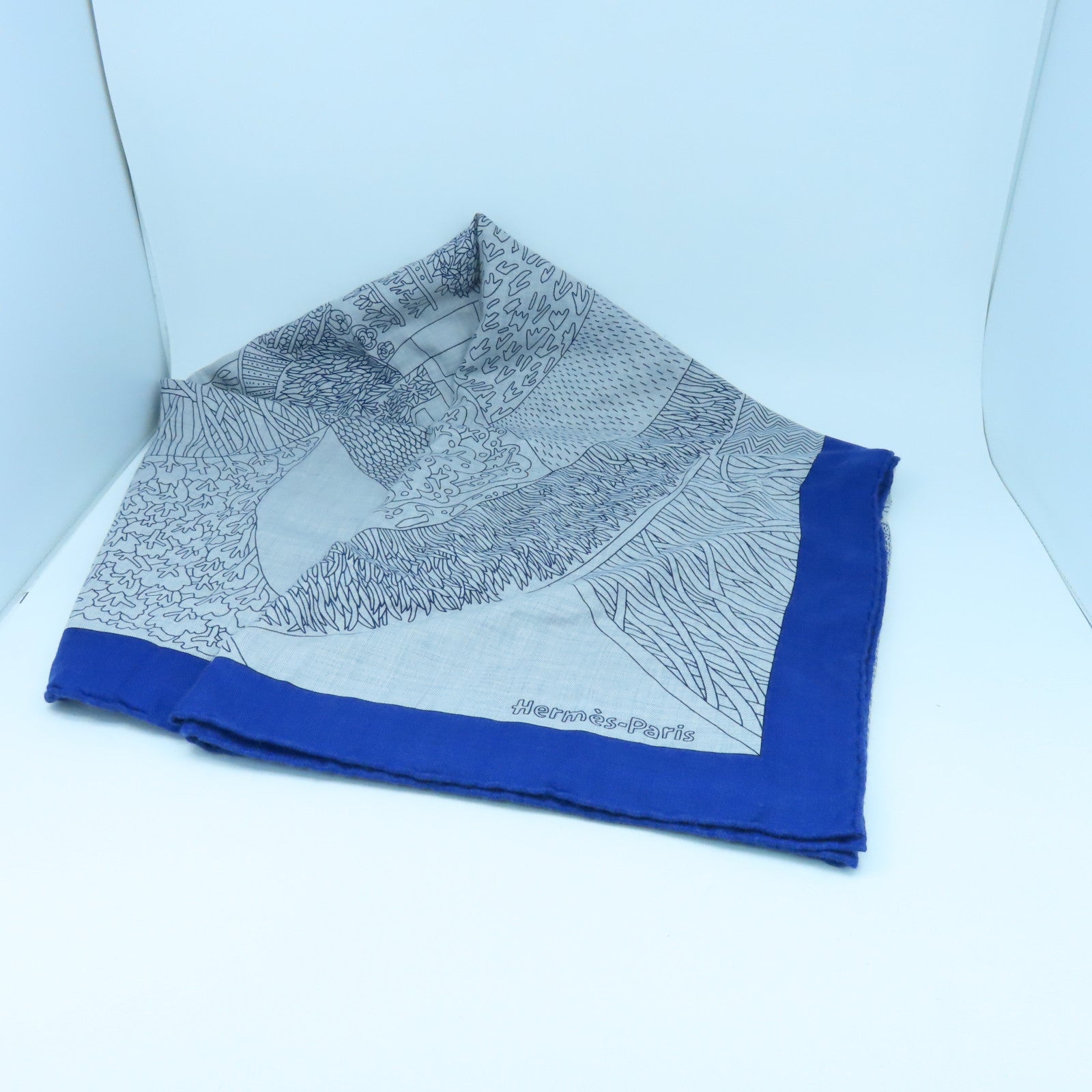 HERMES Cashmere/丝质Scarf丝巾蓝色/灰色