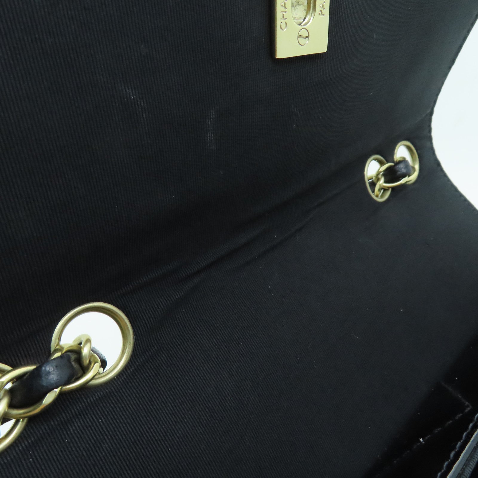 CHANEL 斜紋漆皮皮革Chain Shoulder Bag金扣鏈帶肩背袋黑色