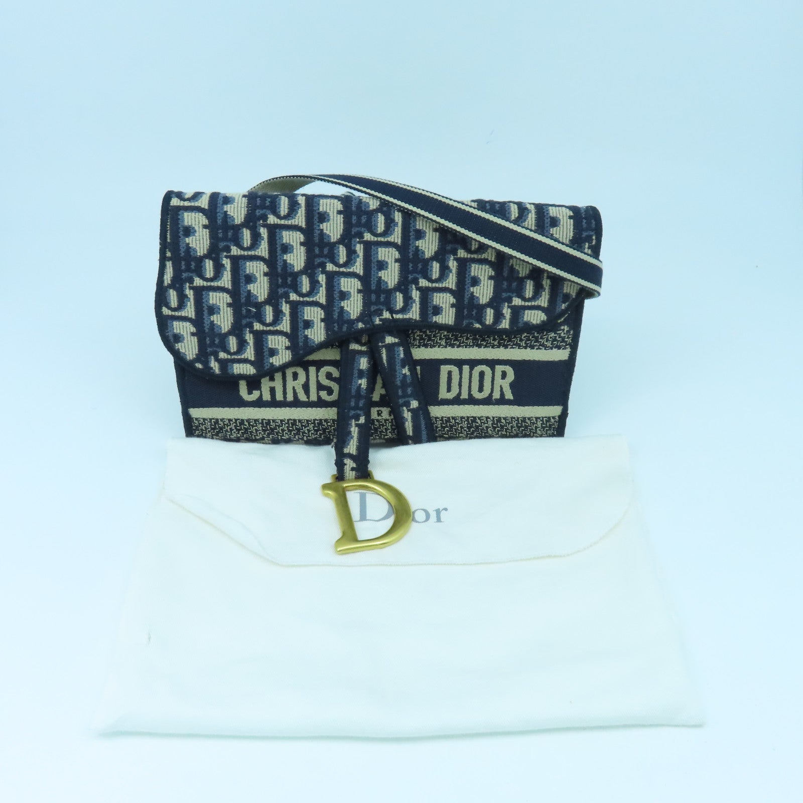 Dior 【激減優惠】帆布Belt Bag金扣腰包藍色