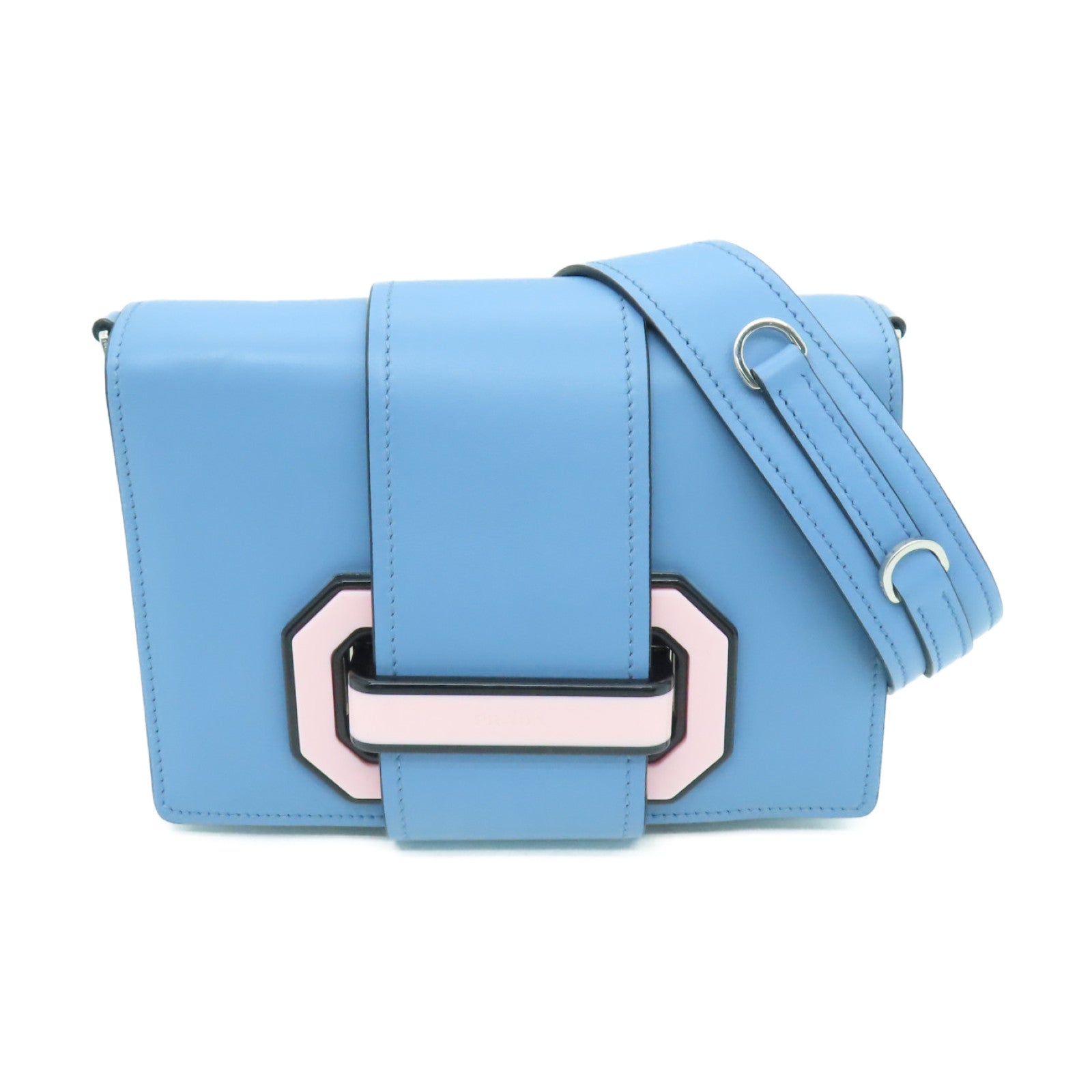 PRADA 【激減優惠】牛皮皮革Shoulder Bag銀扣肩背袋藍色