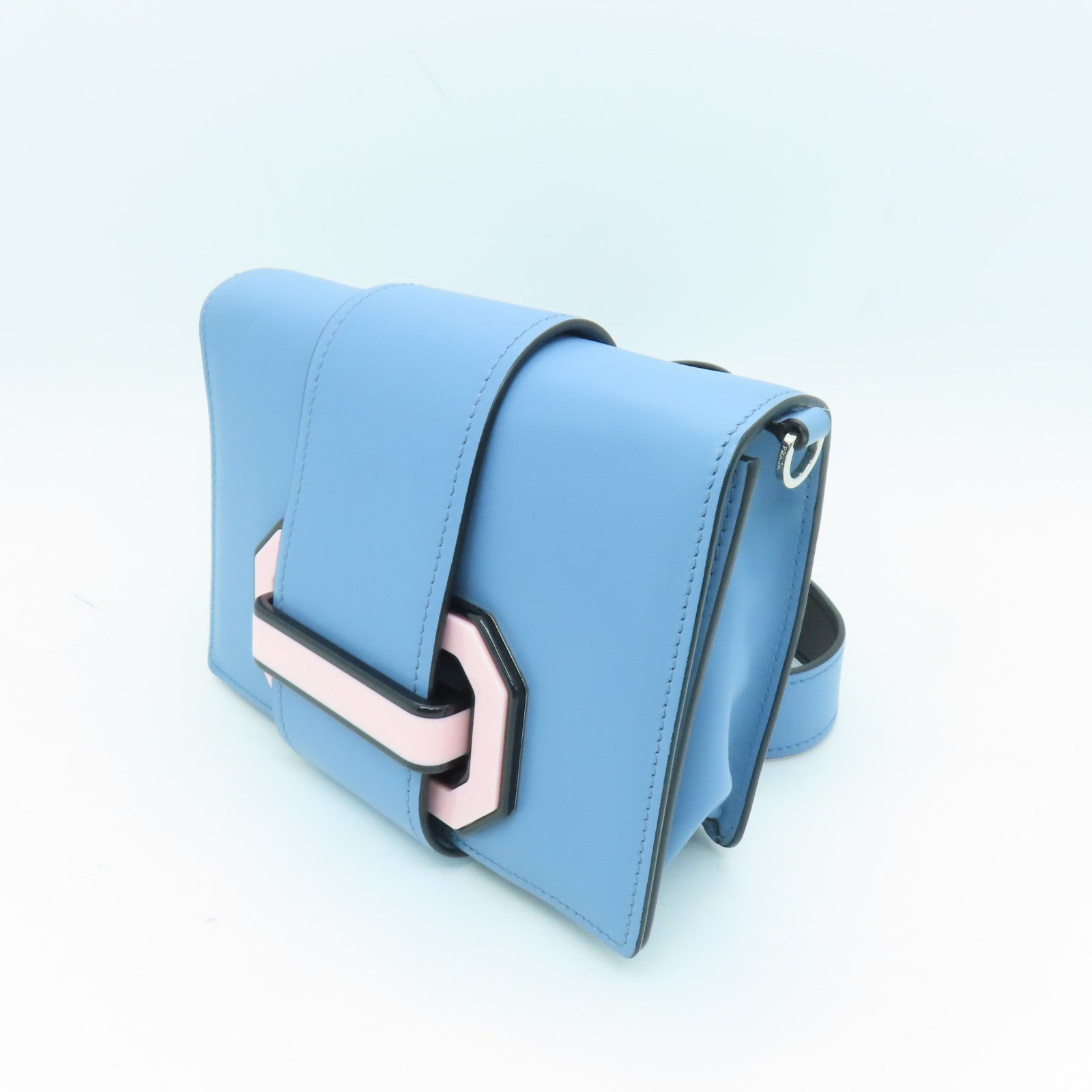 PRADA 【激減優惠】牛皮皮革Shoulder Bag銀扣肩背袋藍色