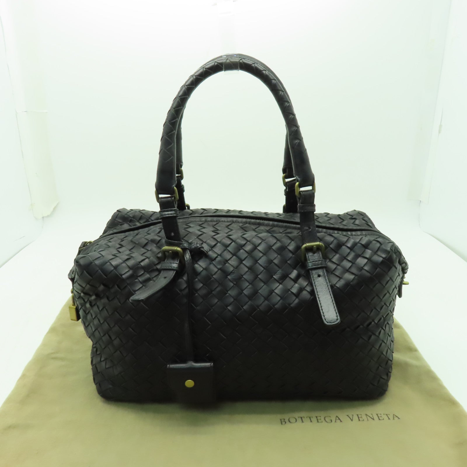 BOTTEGA VENETA 織紋皮革Handbag金扣手挽袋黒色
