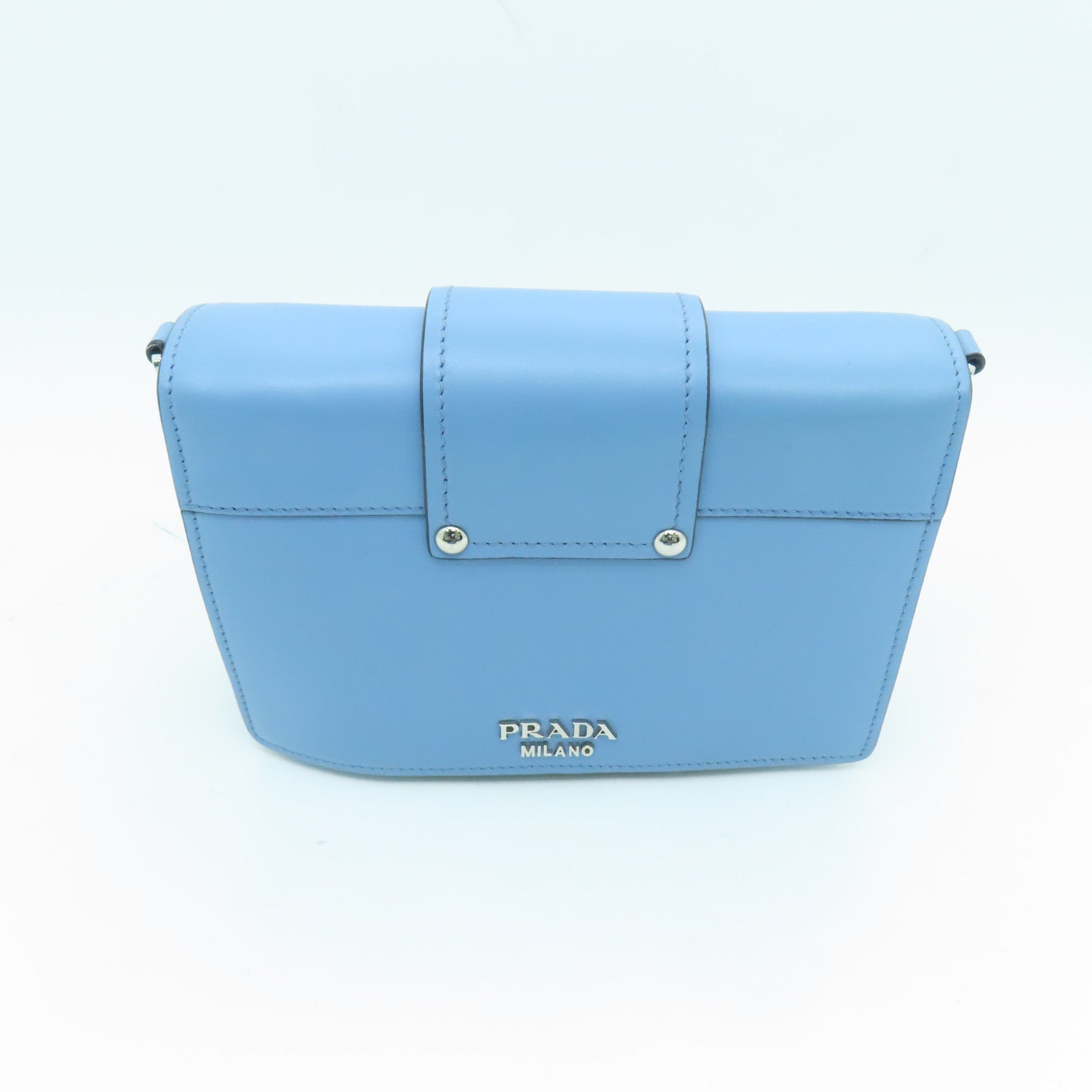 PRADA 【激減優惠】牛皮皮革Shoulder Bag銀扣肩背袋藍色