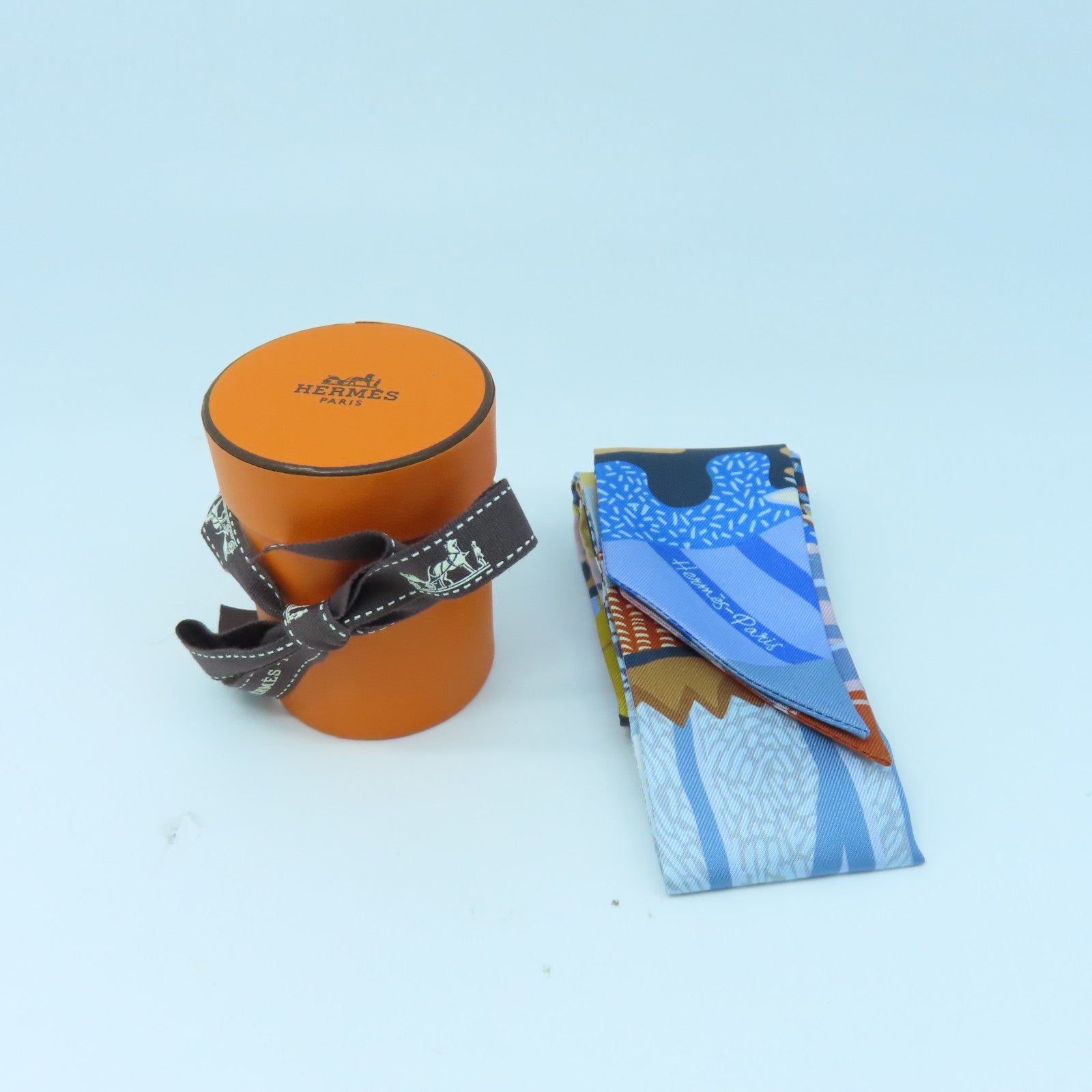 HERMES 絲質Twilly絲巾藍色