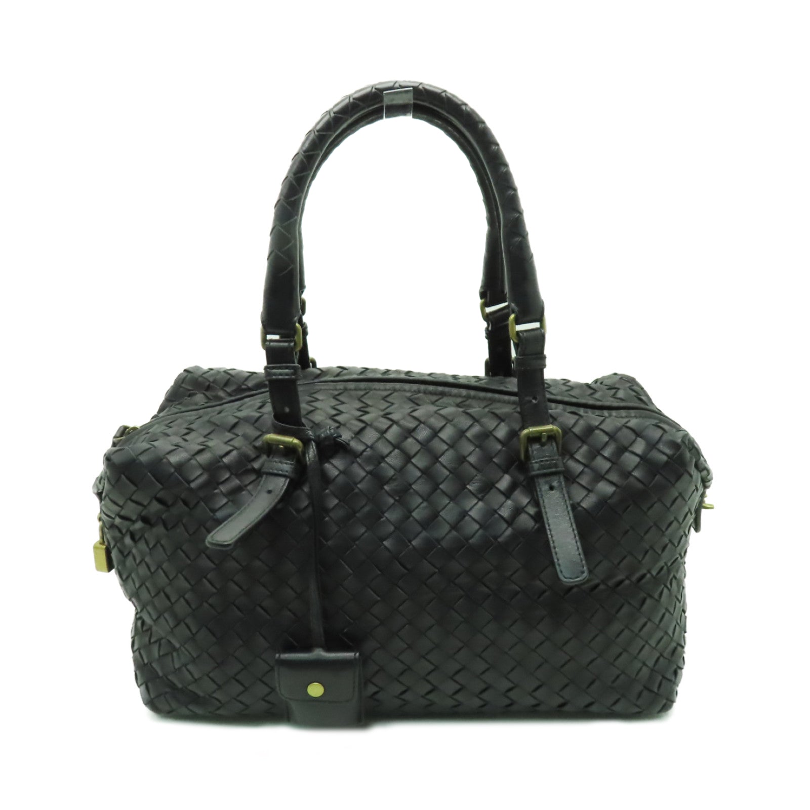 BOTTEGA VENETA 織紋皮革Handbag金扣手挽袋黒色