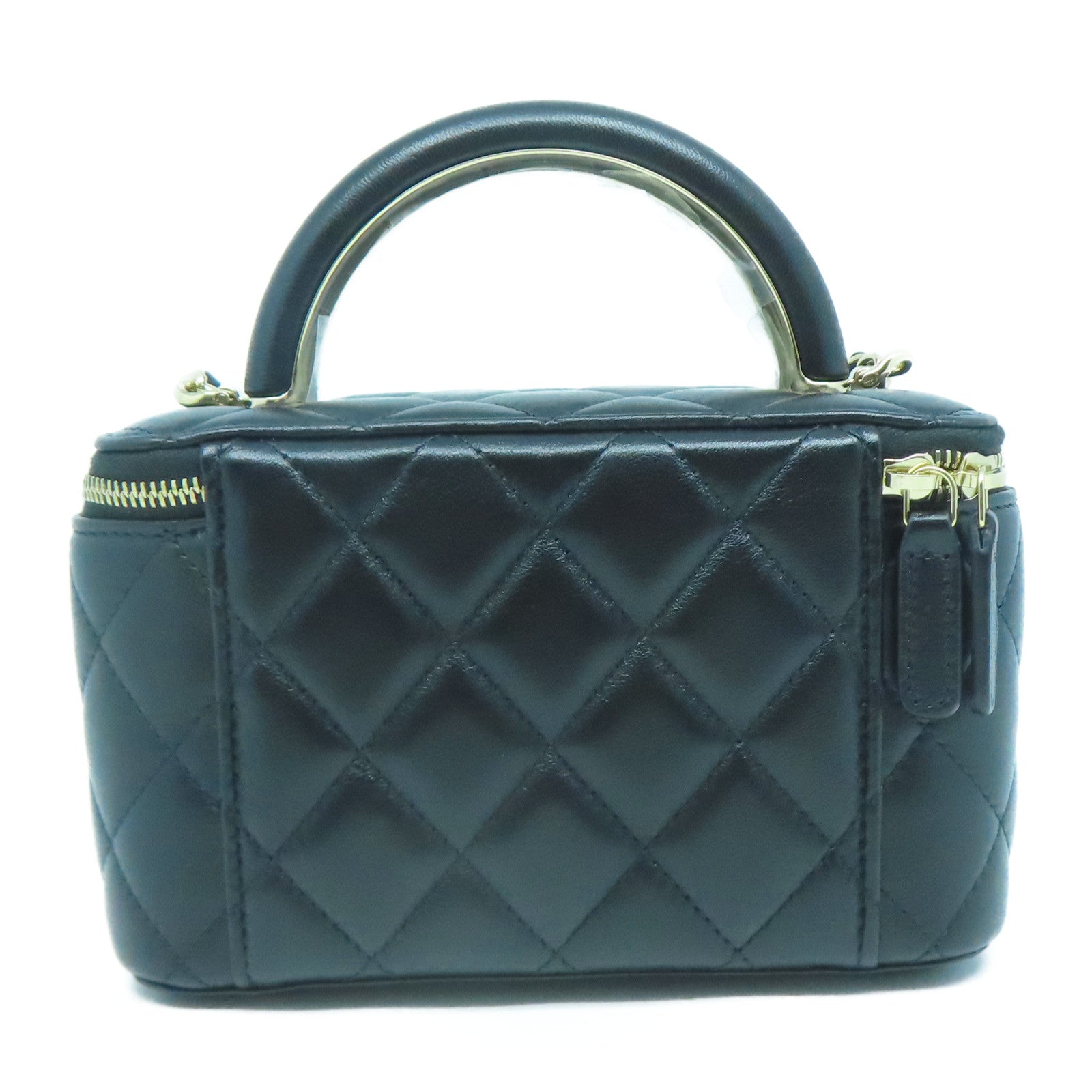 CHANEL 羊皮皮革Handle Vanity Case金扣手挽肩背兩用袋黑色
