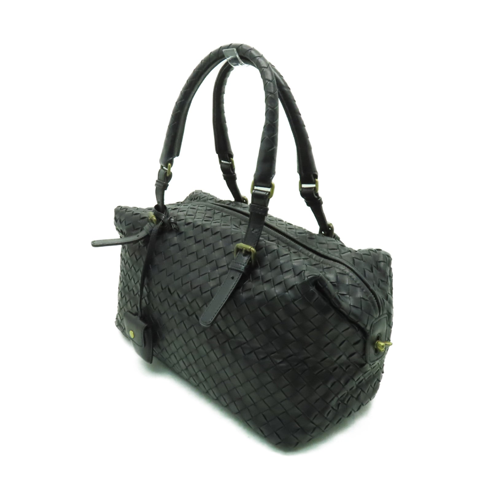 BOTTEGA VENETA 織紋皮革Handbag金扣手挽袋黒色