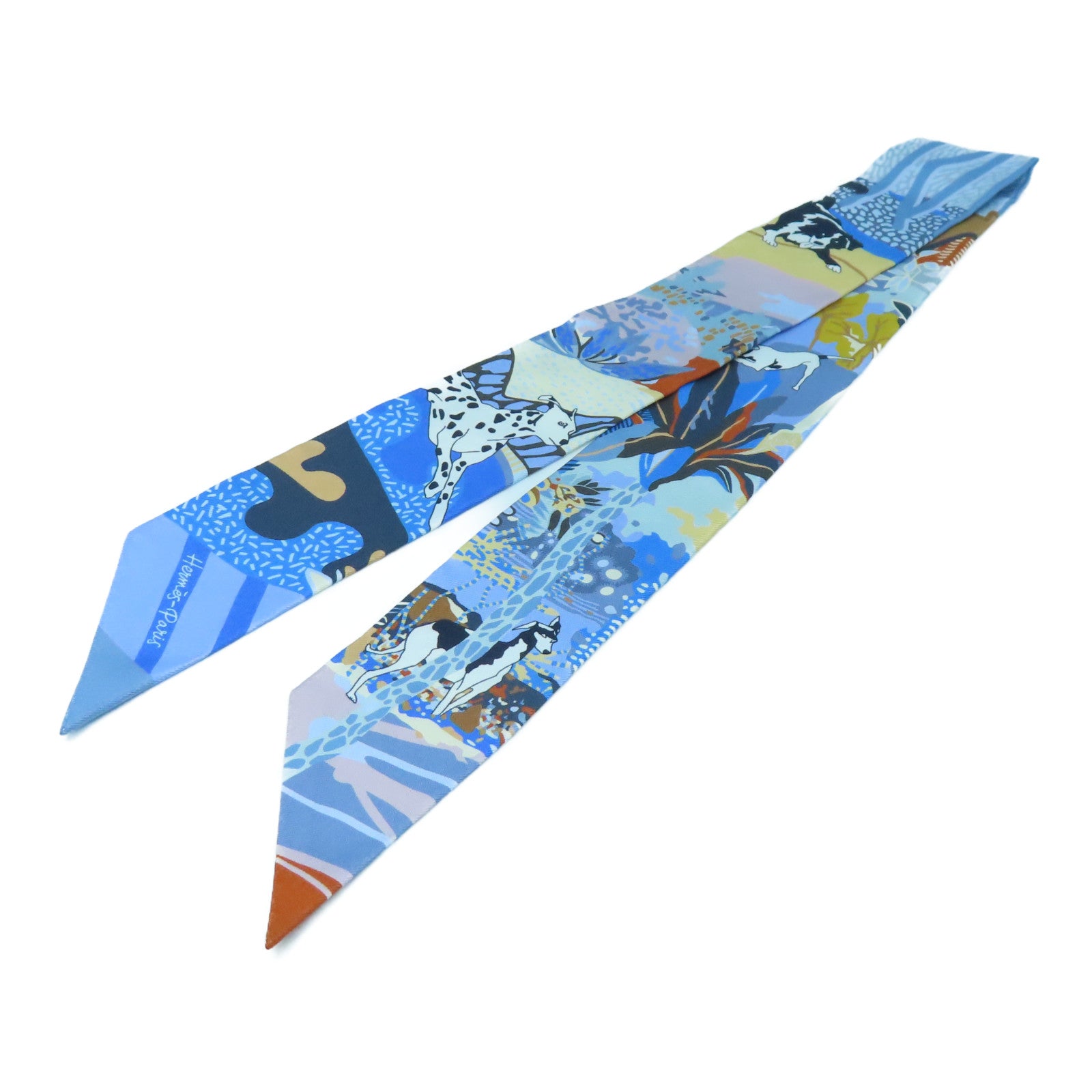 HERMES 絲質Twilly絲巾藍色