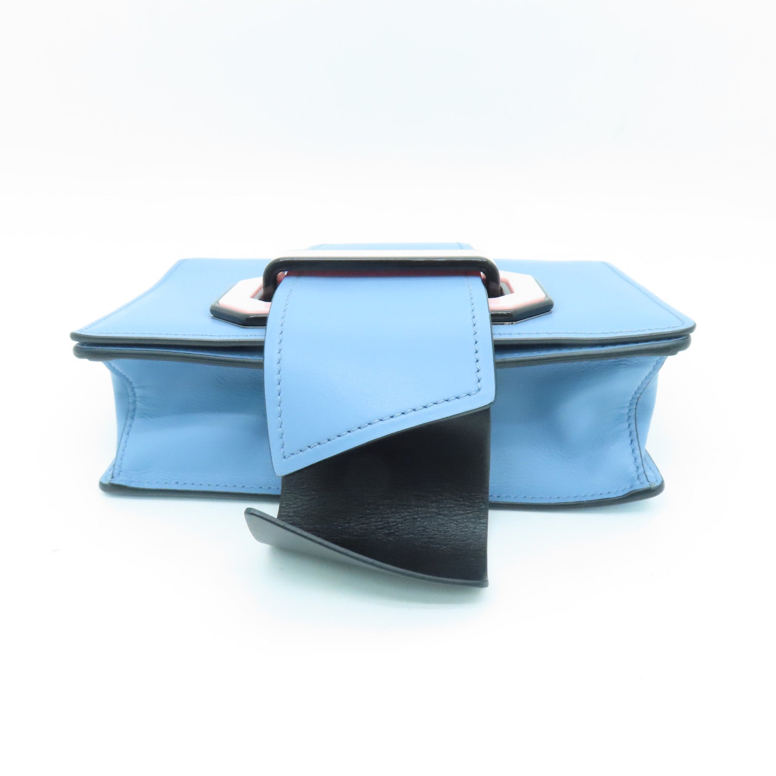 PRADA 【激減優惠】牛皮皮革Shoulder Bag銀扣肩背袋藍色