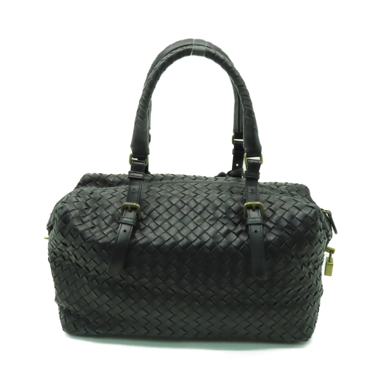 BOTTEGA VENETA 織紋皮革Handbag金扣手挽袋黒色