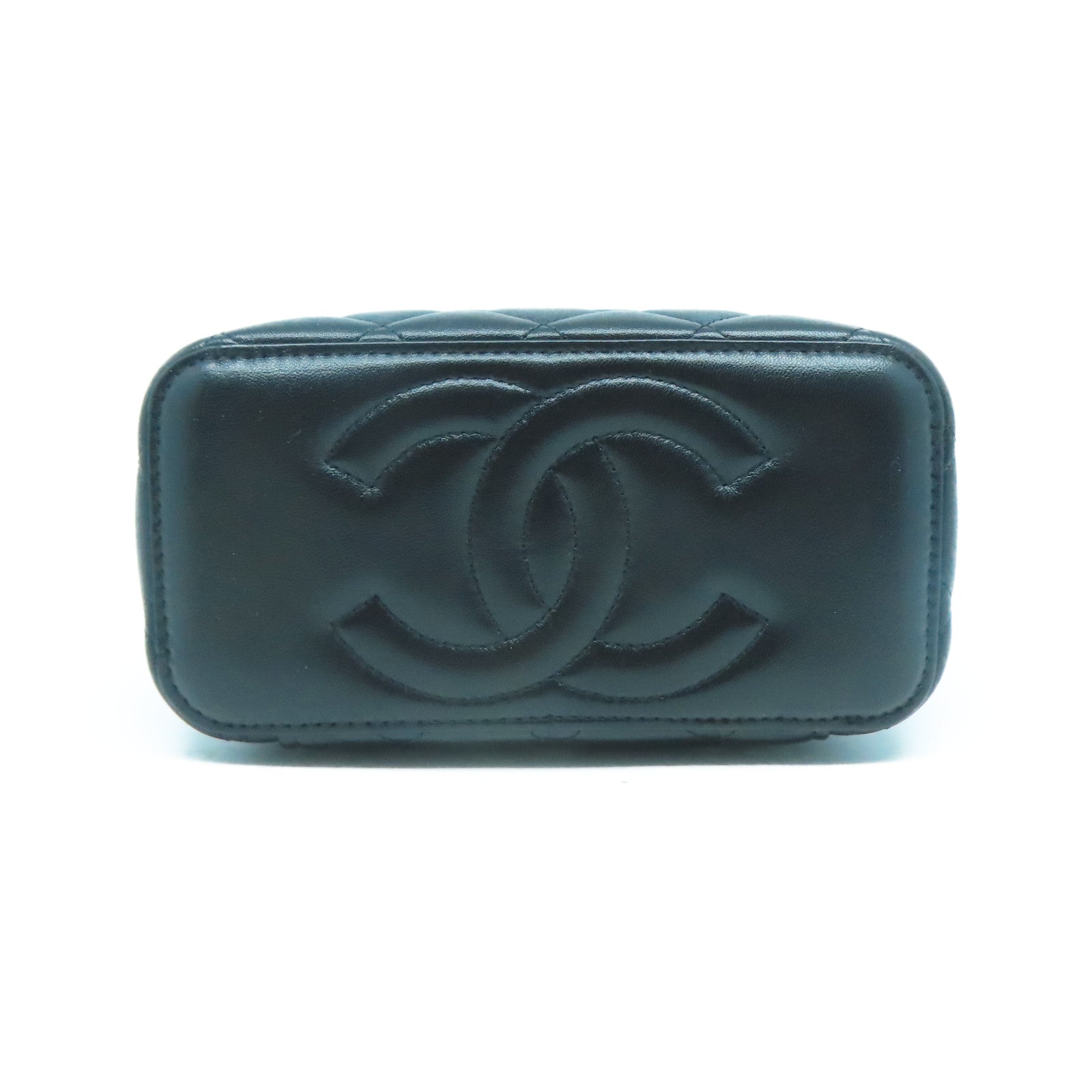 CHANEL 羊皮皮革Handle Vanity Case金扣手挽肩背兩用袋黑色
