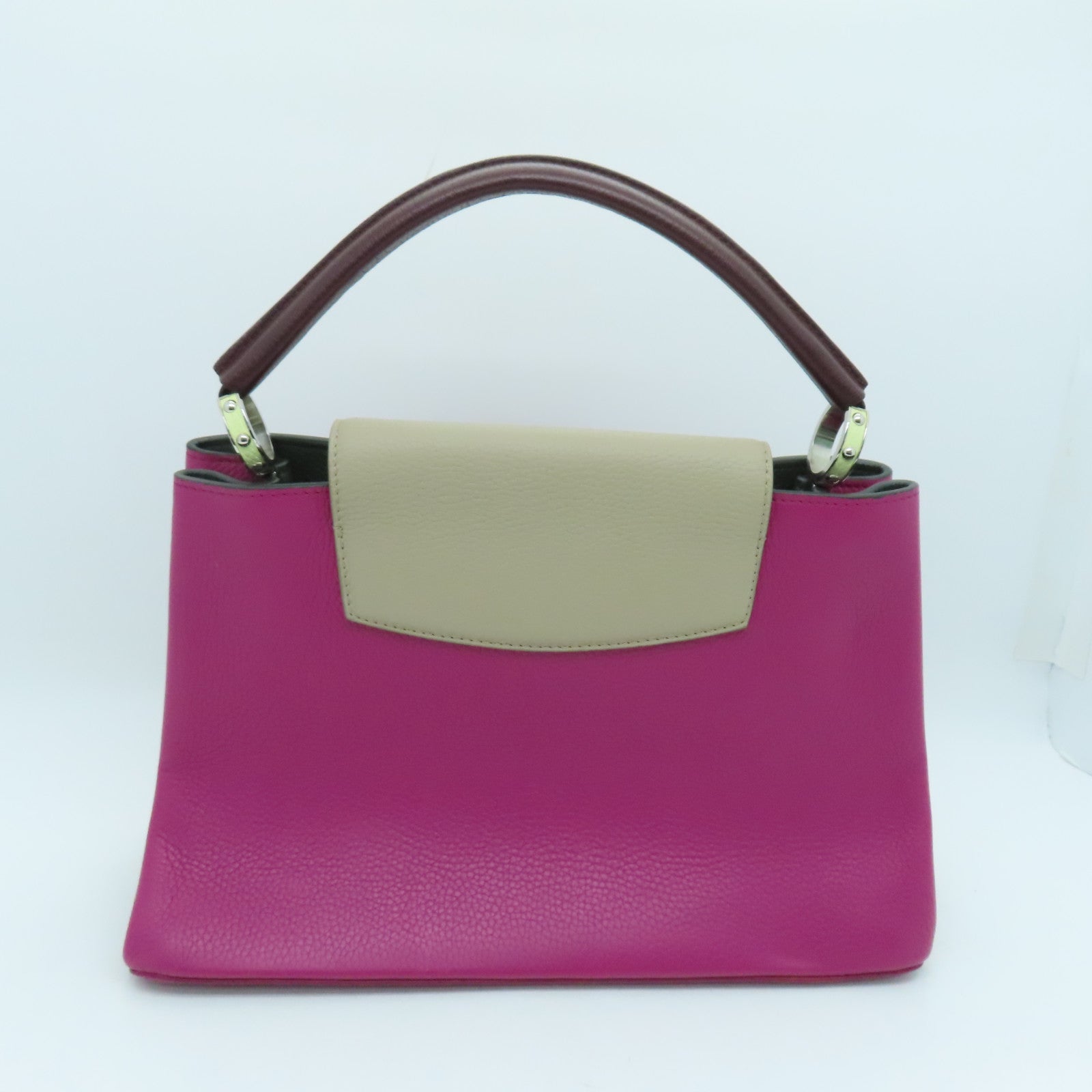 LOUIS VUITTON 牛皮皮革Capucines MM銀扣肩背袋粉紅色/卡其色/綠色