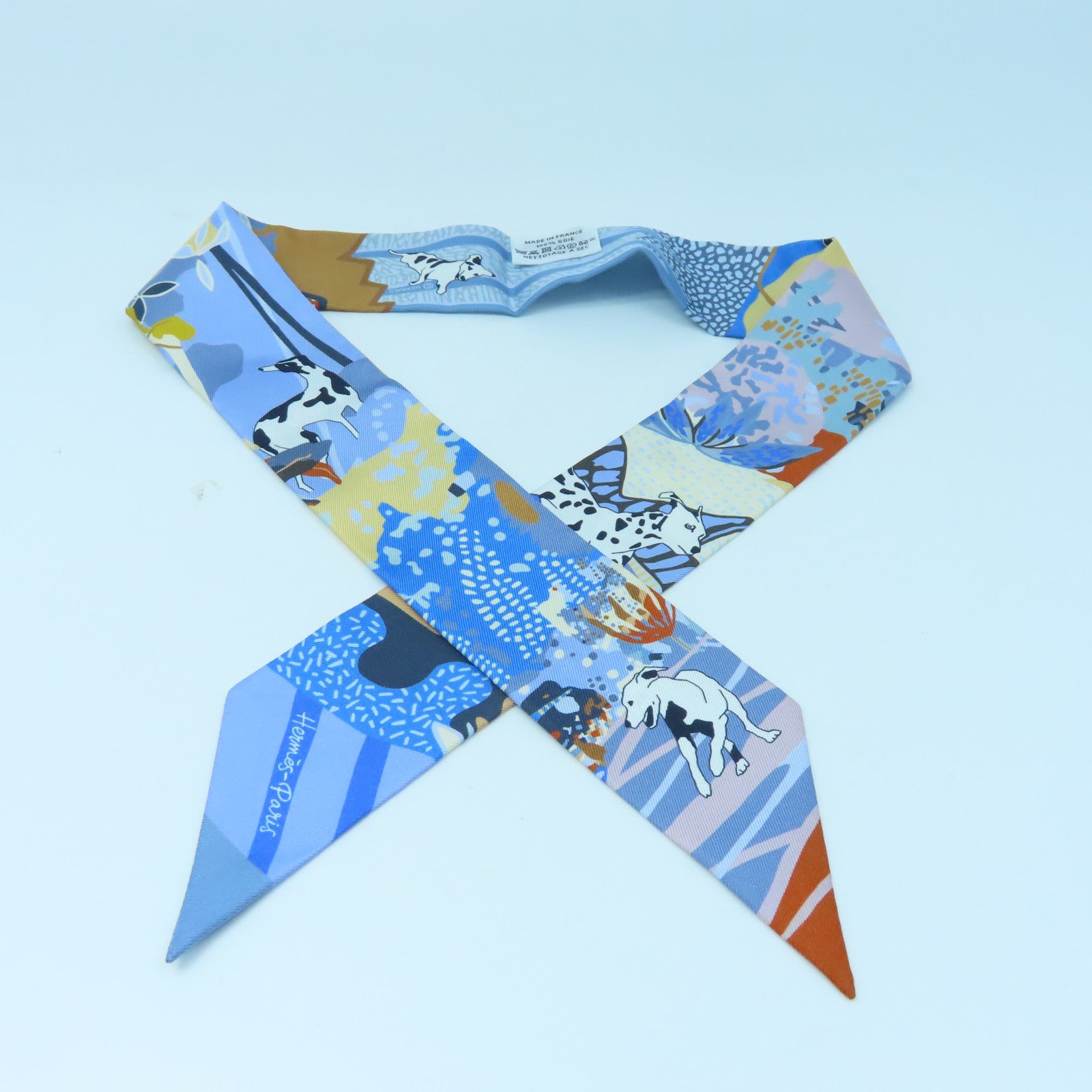 HERMES 絲質Twilly絲巾藍色