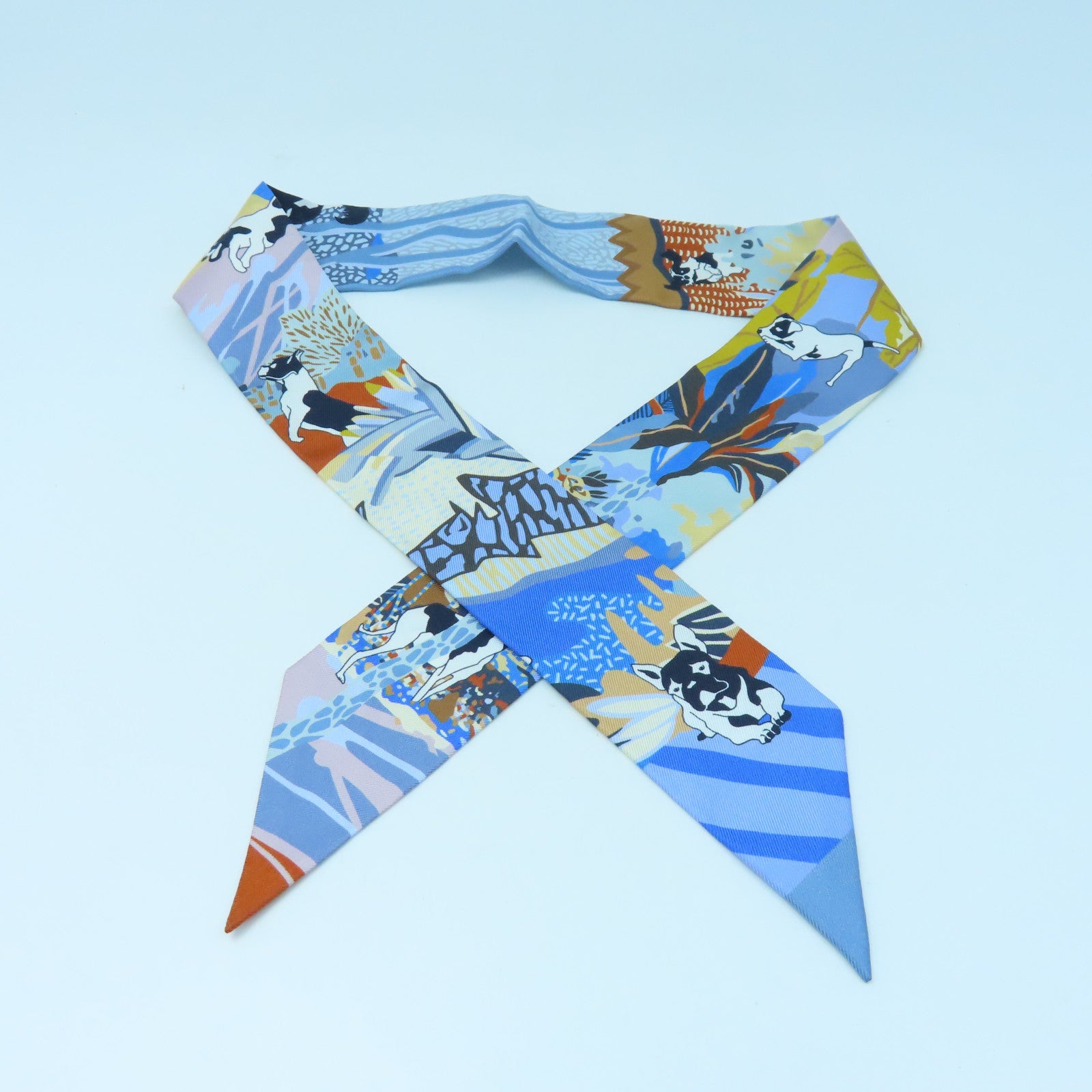 HERMES 絲質Twilly絲巾藍色