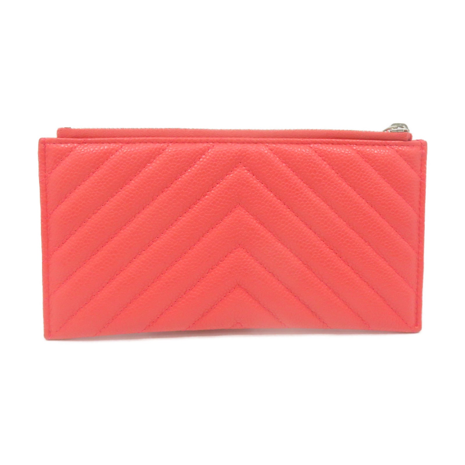 CHANEL 【激减优惠】菱格Caviar皮革银扣Long Wallet长钱包橙粉色