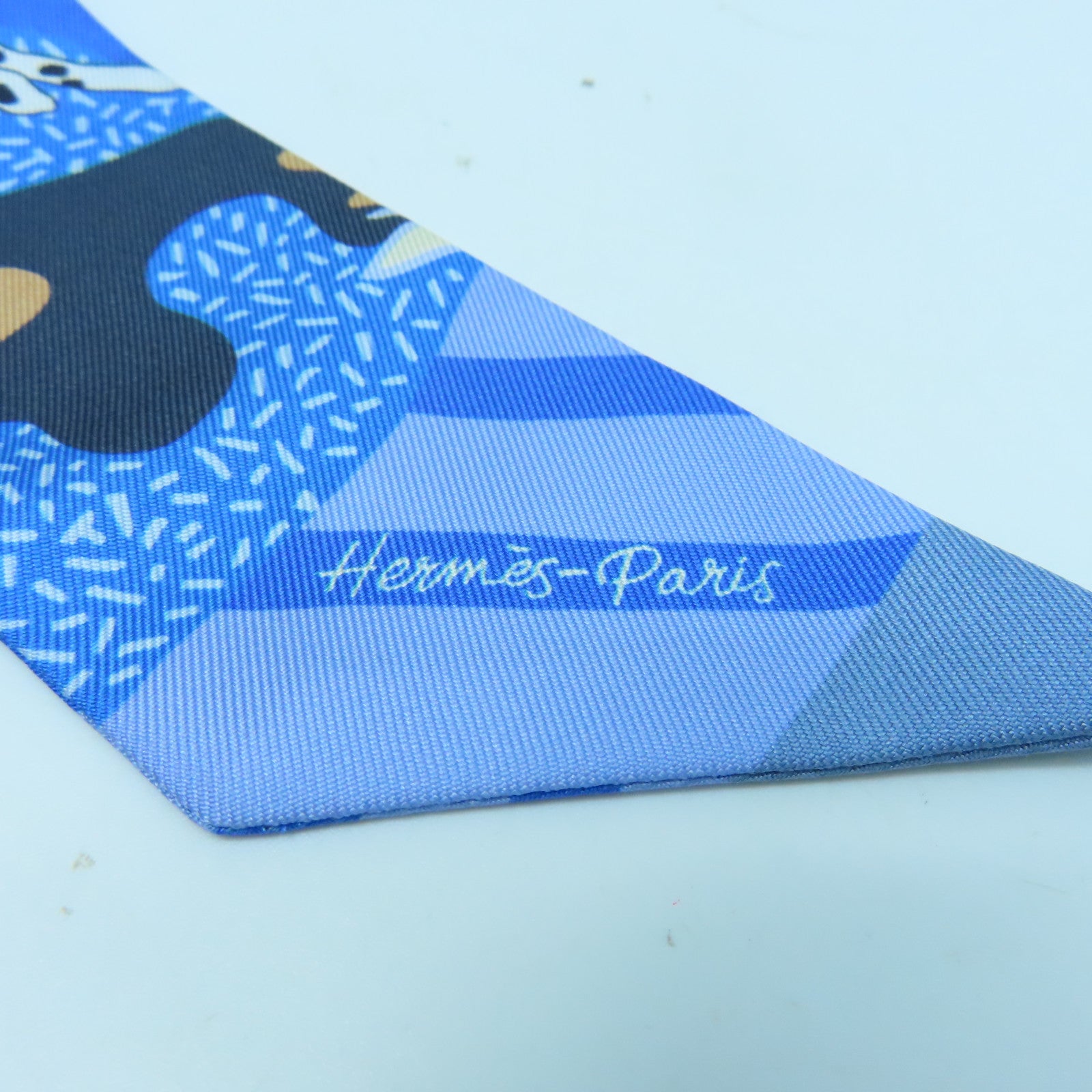 HERMES 絲質Twilly絲巾藍色