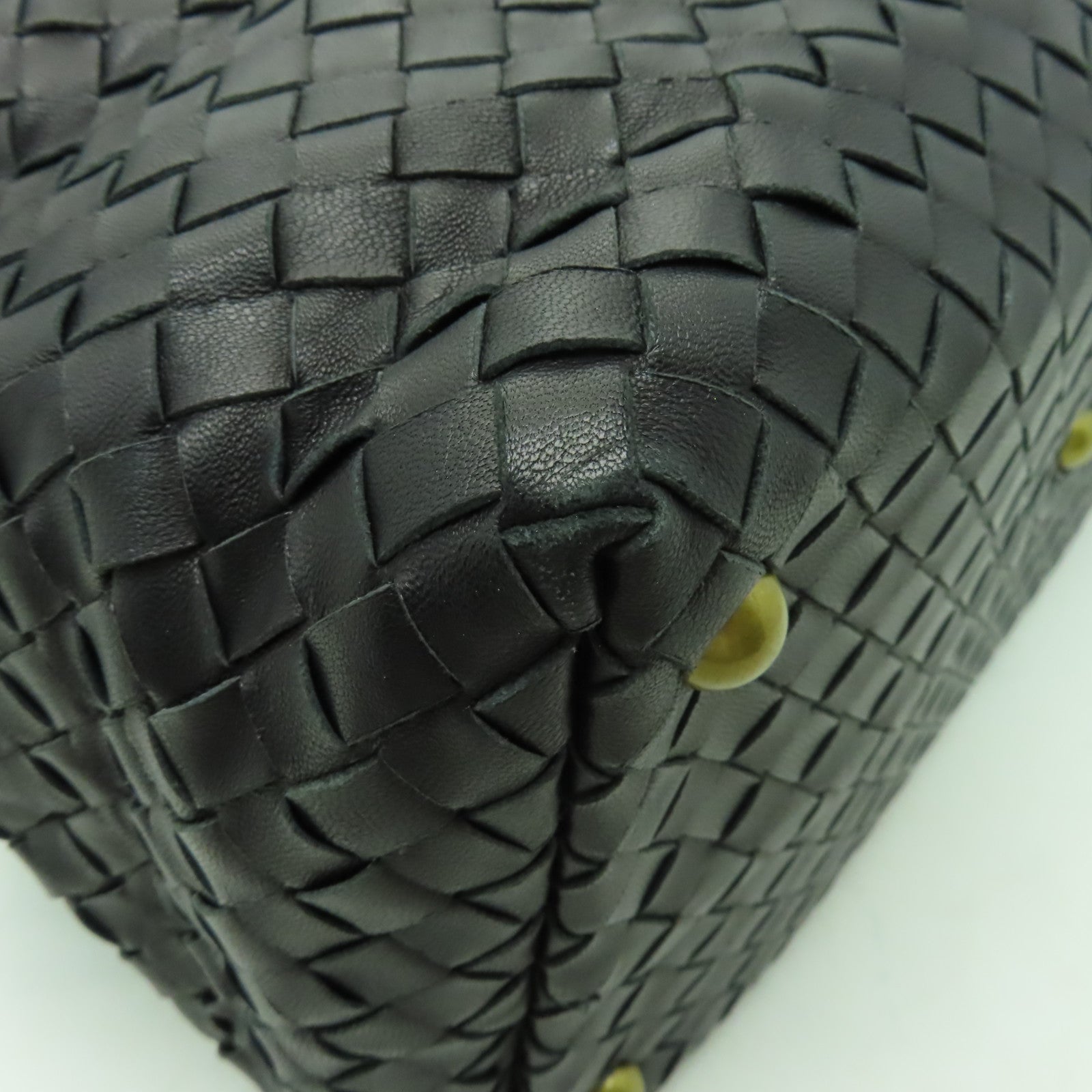 BOTTEGA VENETA 織紋皮革Handbag金扣手挽袋黒色
