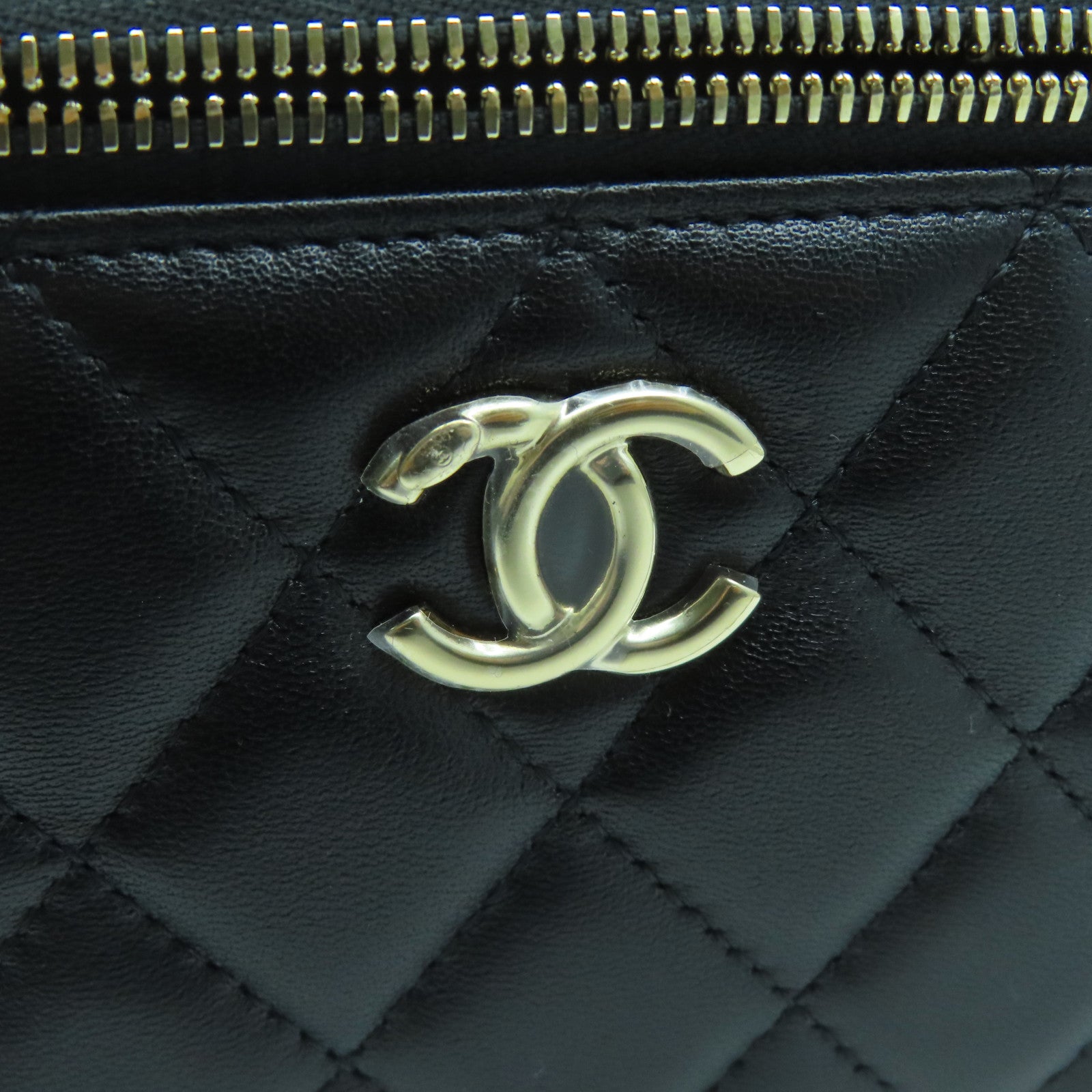 CHANEL 羊皮皮革Handle Vanity Case金扣手挽肩背兩用袋黑色